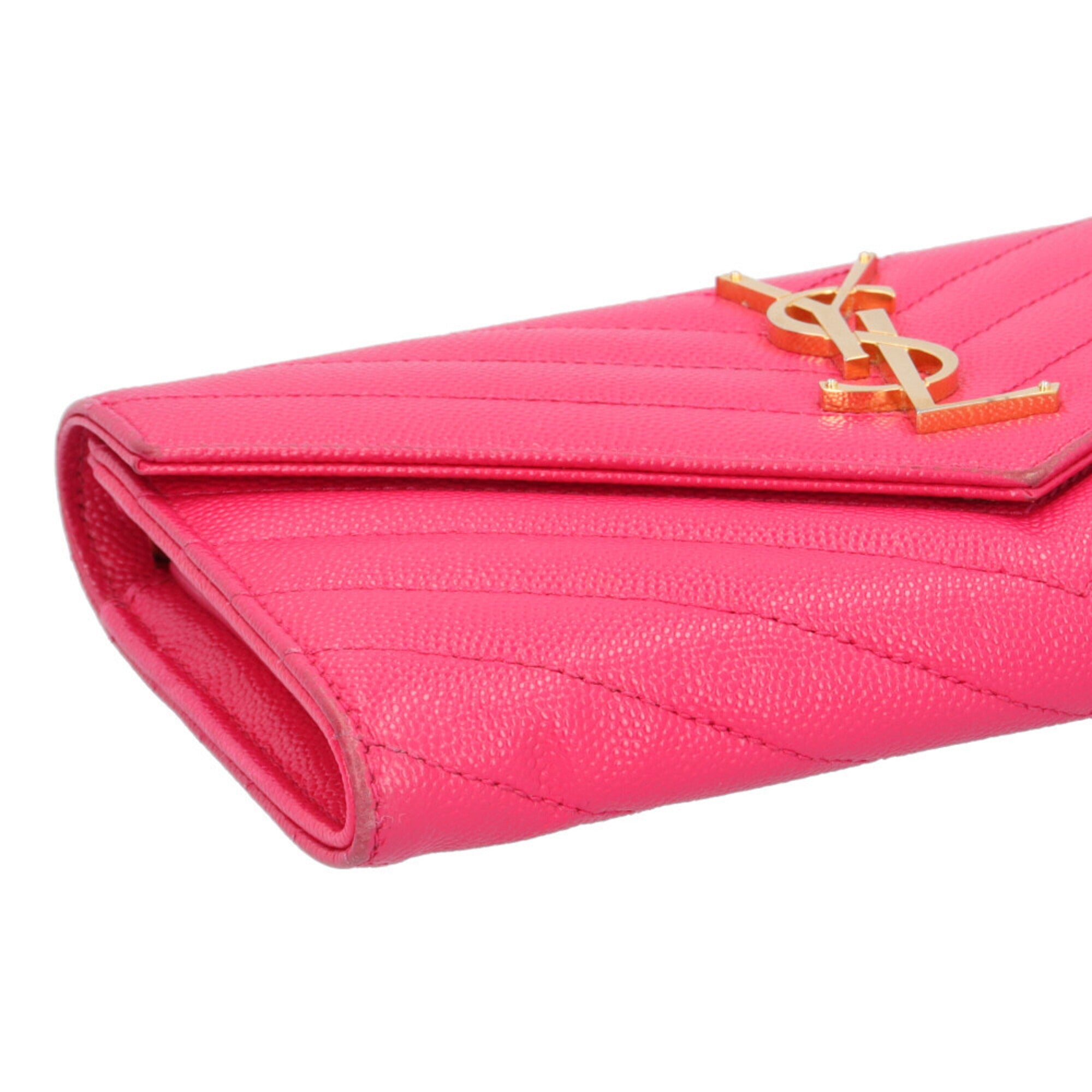 Saint Laurent Pink Leather Long Wallet (Bi-Fold) (Pre-Owned)