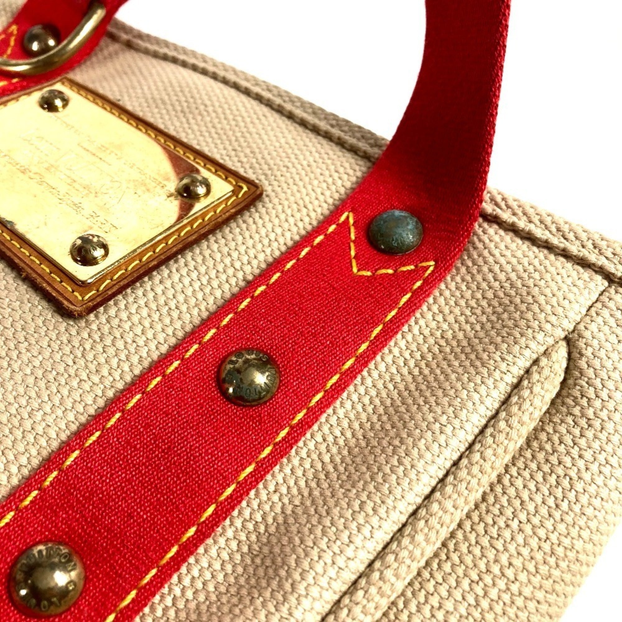 Louis Vuitton Beige Red Color Canvas Handbag Tote Bag (Pre-Owned)