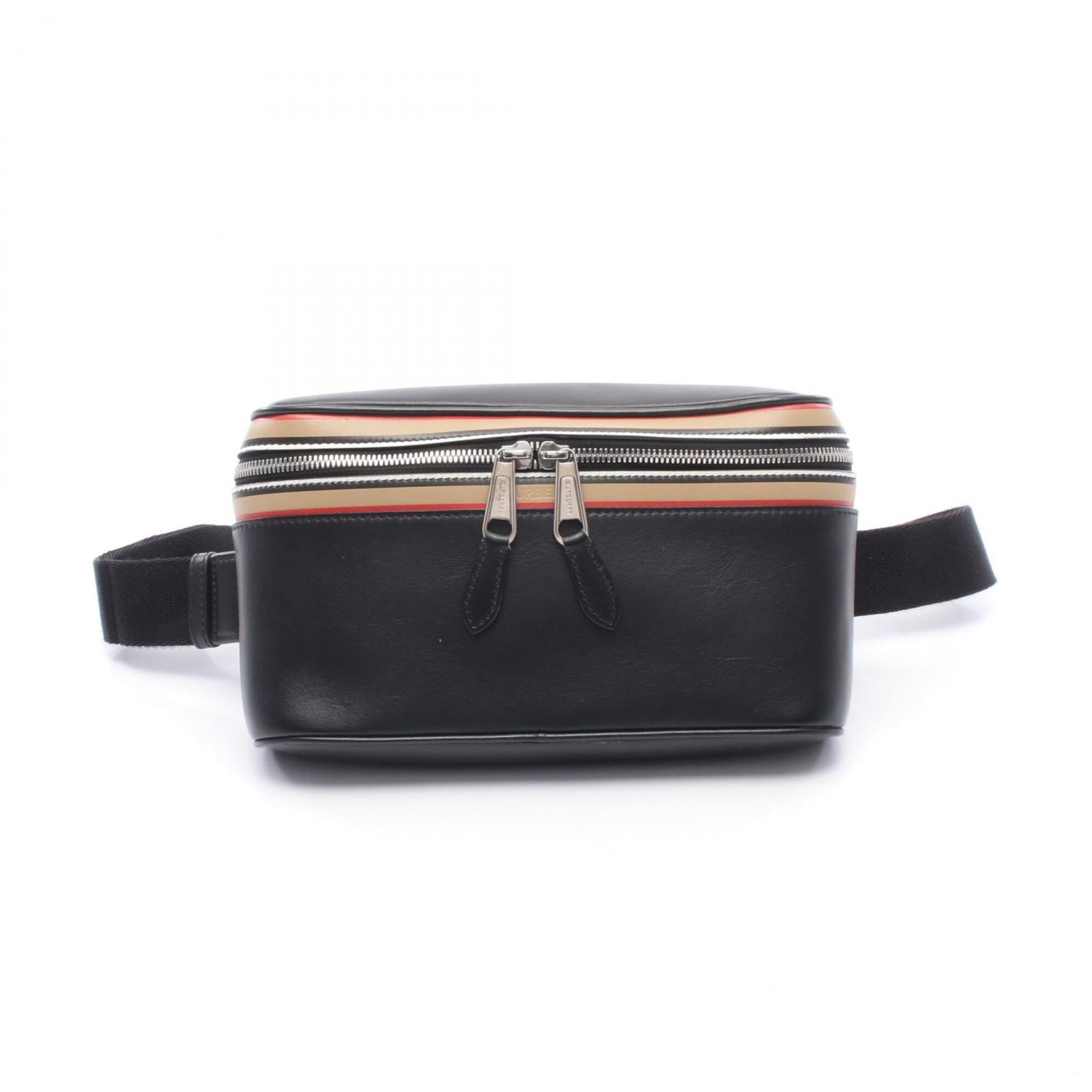 Burberry Beige Black Multi-Color Leather Fanny Pack Handbag (Pre-Owned)