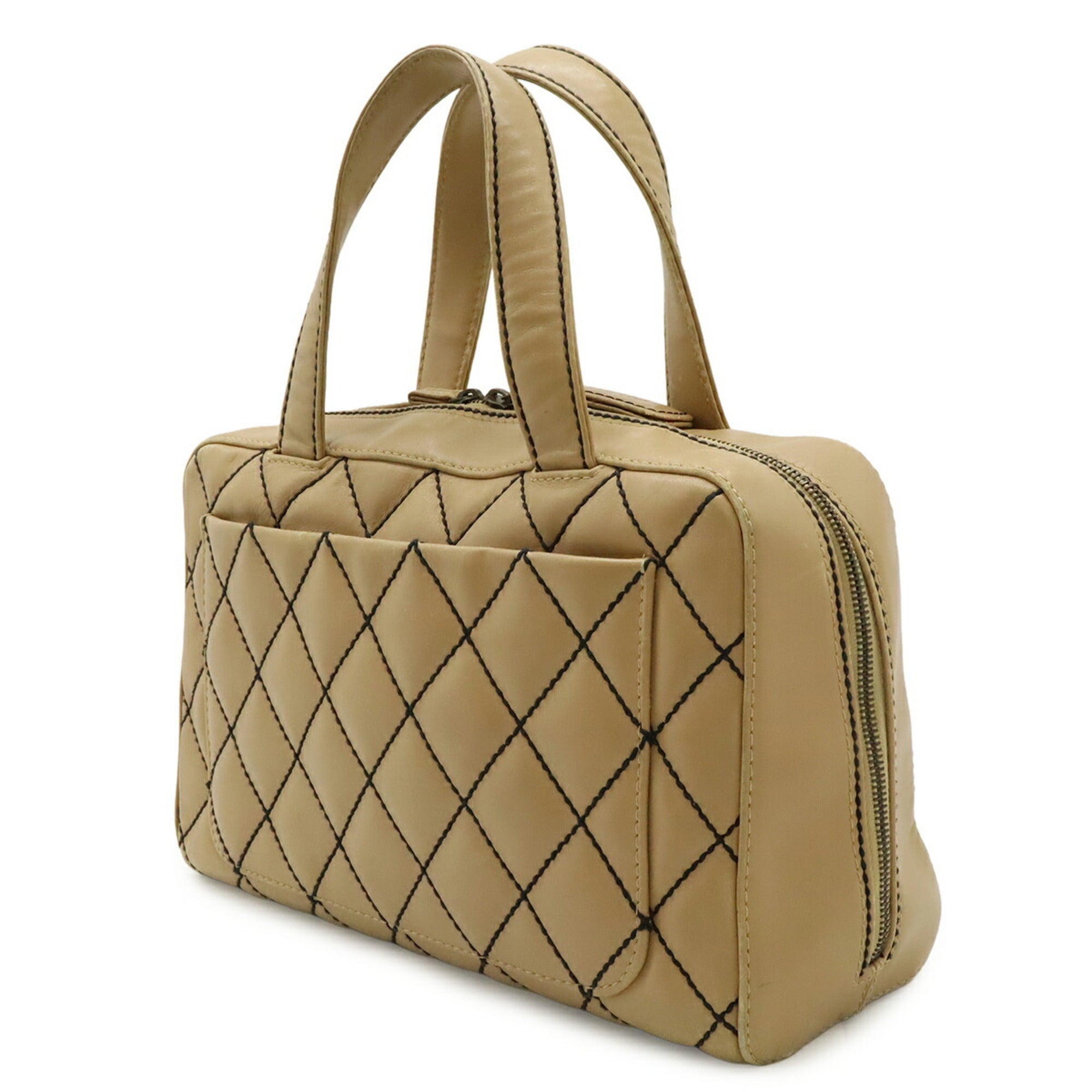 Chanel Wild Stitch Beige Leather Handbag (Pre-Owned)