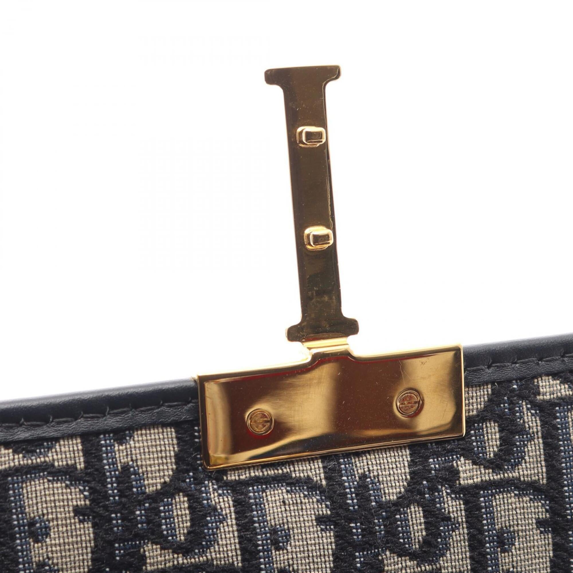 Christian Dior Beige Navy Canvas Leather Handbag Shoulder Bag (Pre-Owned)