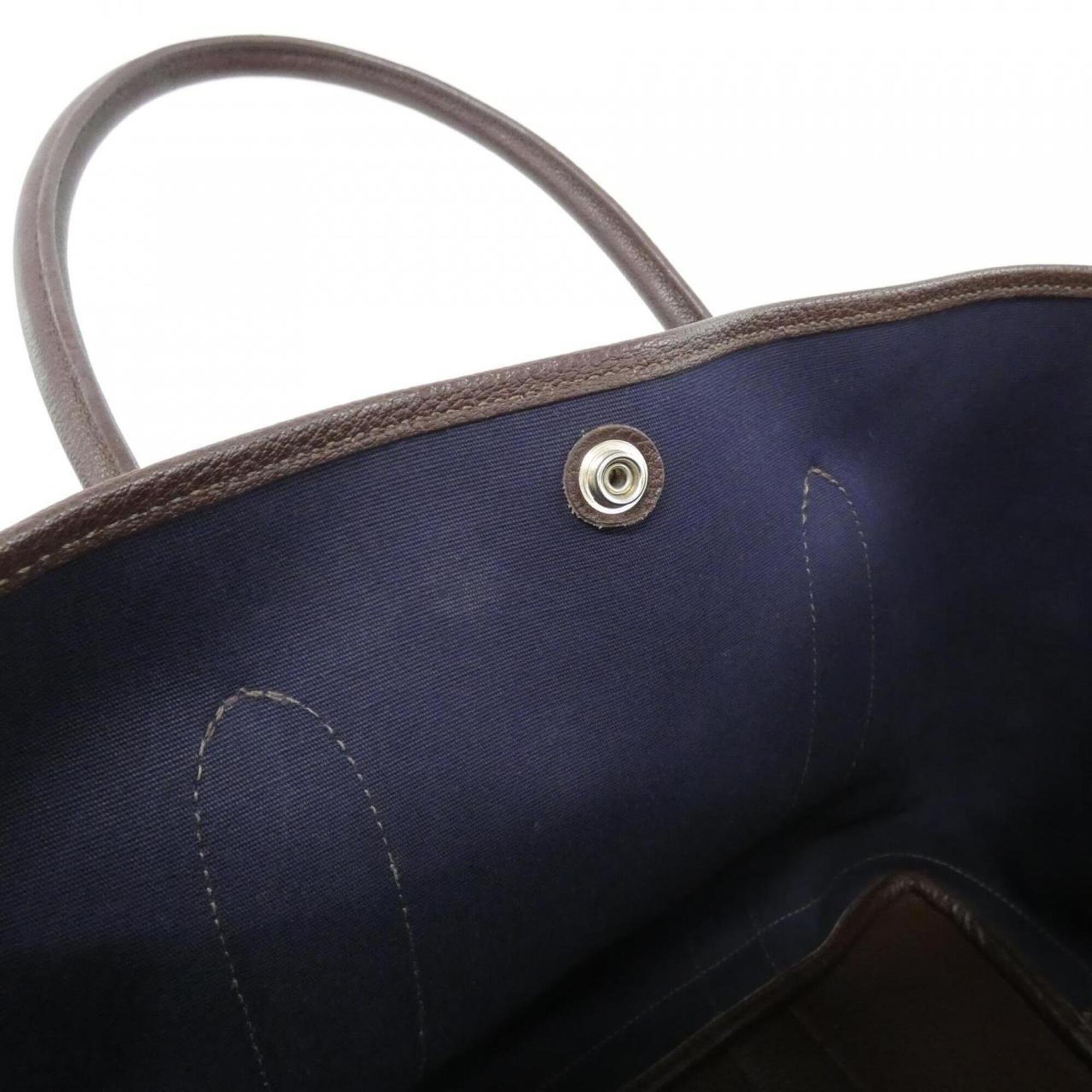 Hermes Brown Havane Toile Officier Buffle Skipper Leather Handbag (Pre-Owned)