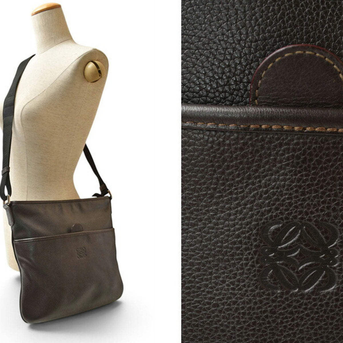 Loewe Dark Brown Leather Messenger Bag Shoulder Bag (Pre-Owned)