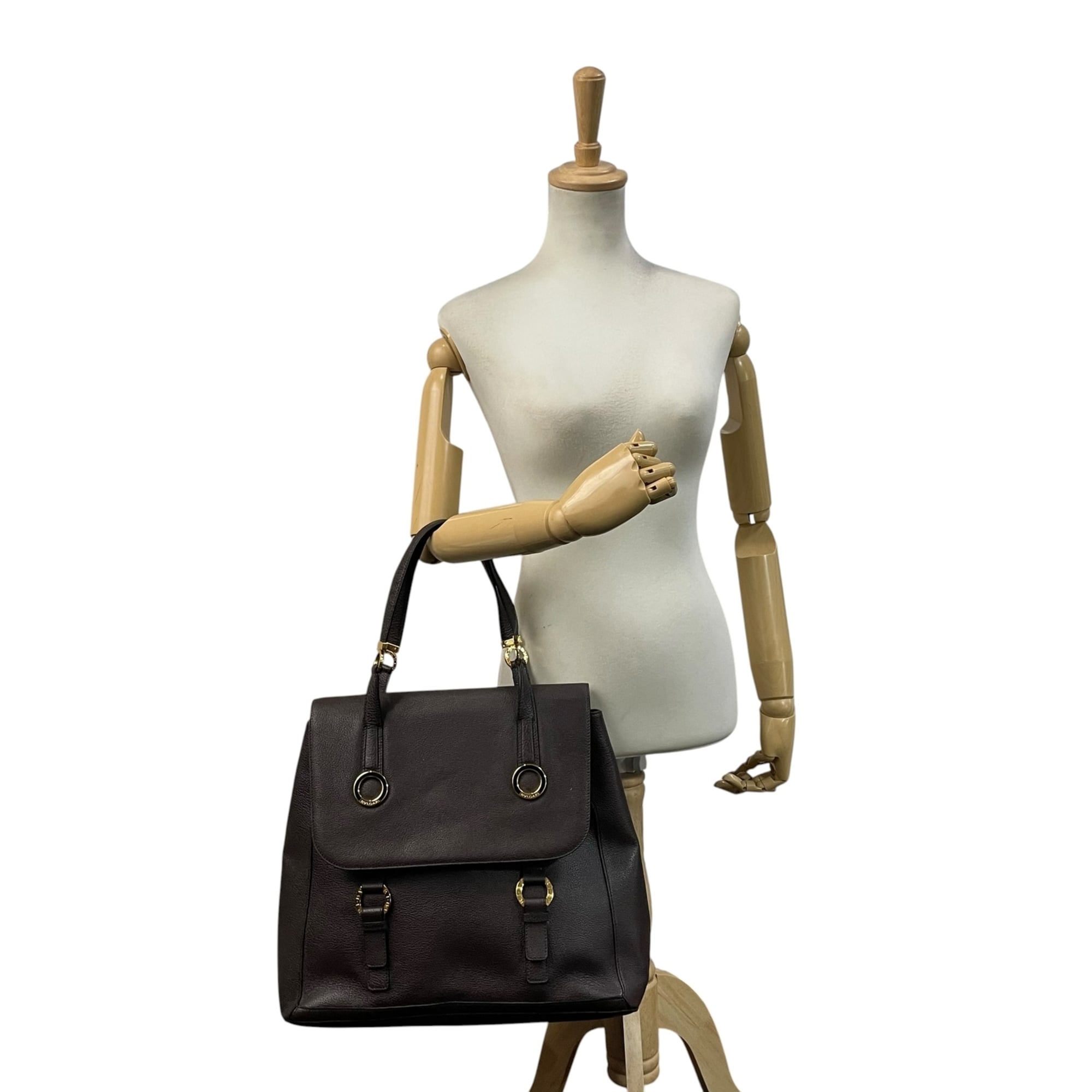 Bvlgari Dark Brown Leather Handbag Tote Bag (Pre-Owned)