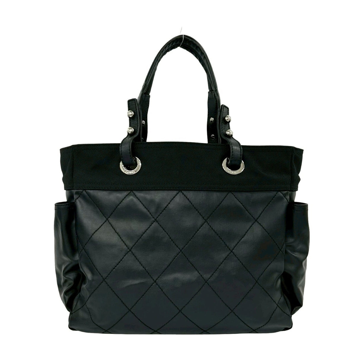 Chanel Black Canvas Leather Pouch Tote Bag (Pre-Owned)