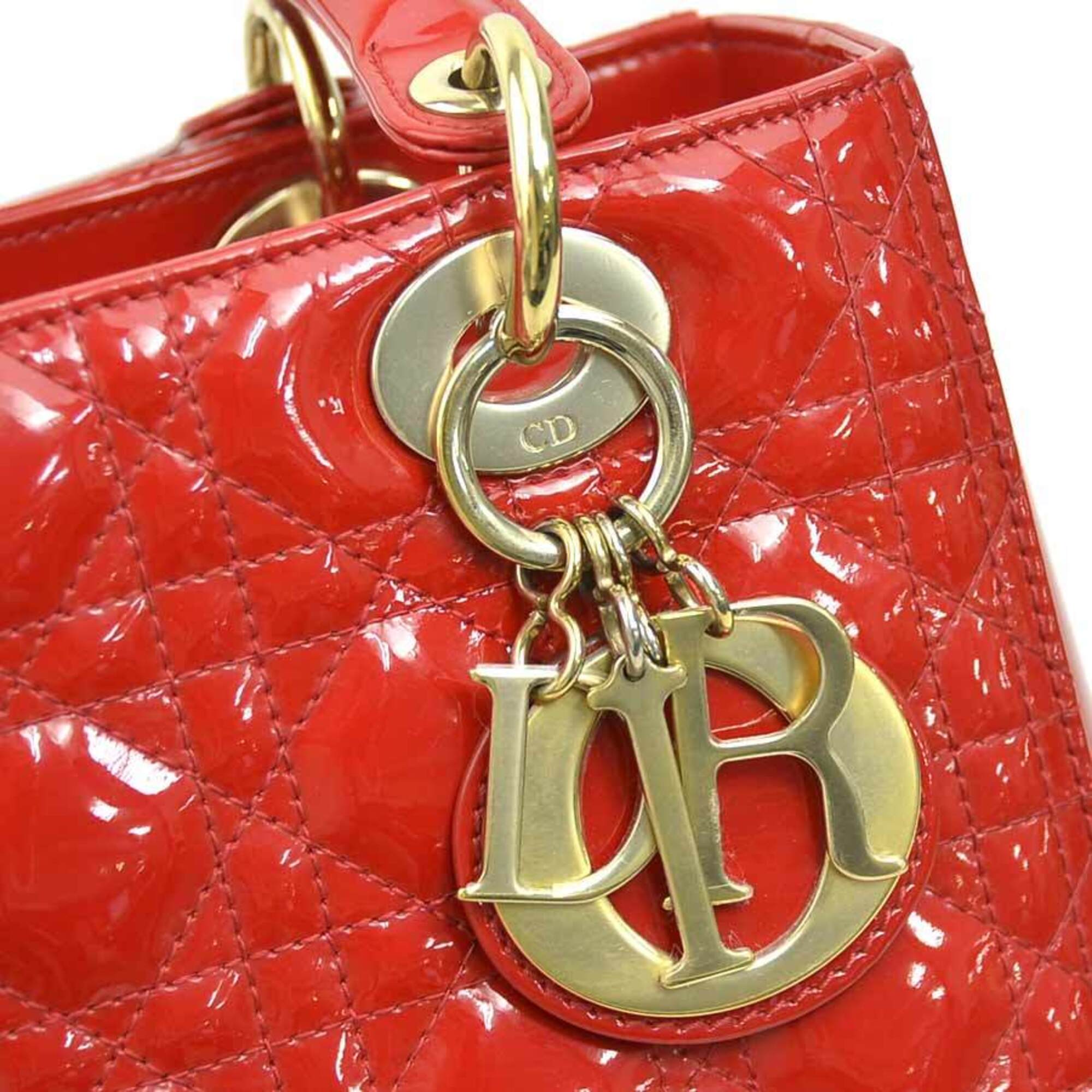 Christian Dior Red Color Patent Leather Handbag Shoulder Bag (Pre-Owned)