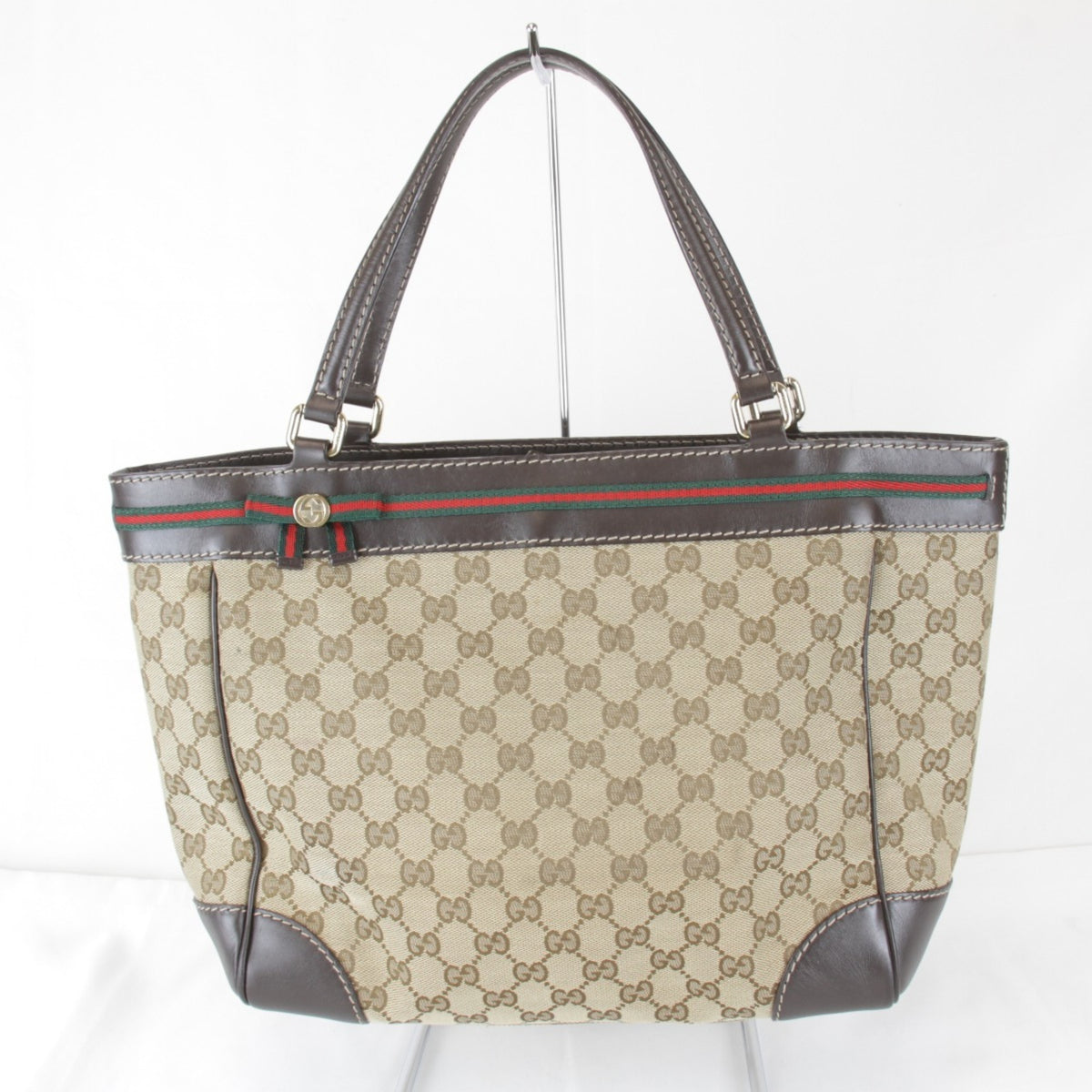 Gucci Brown Gg Canvas Leather Tote Bag (Pre-Owned)
