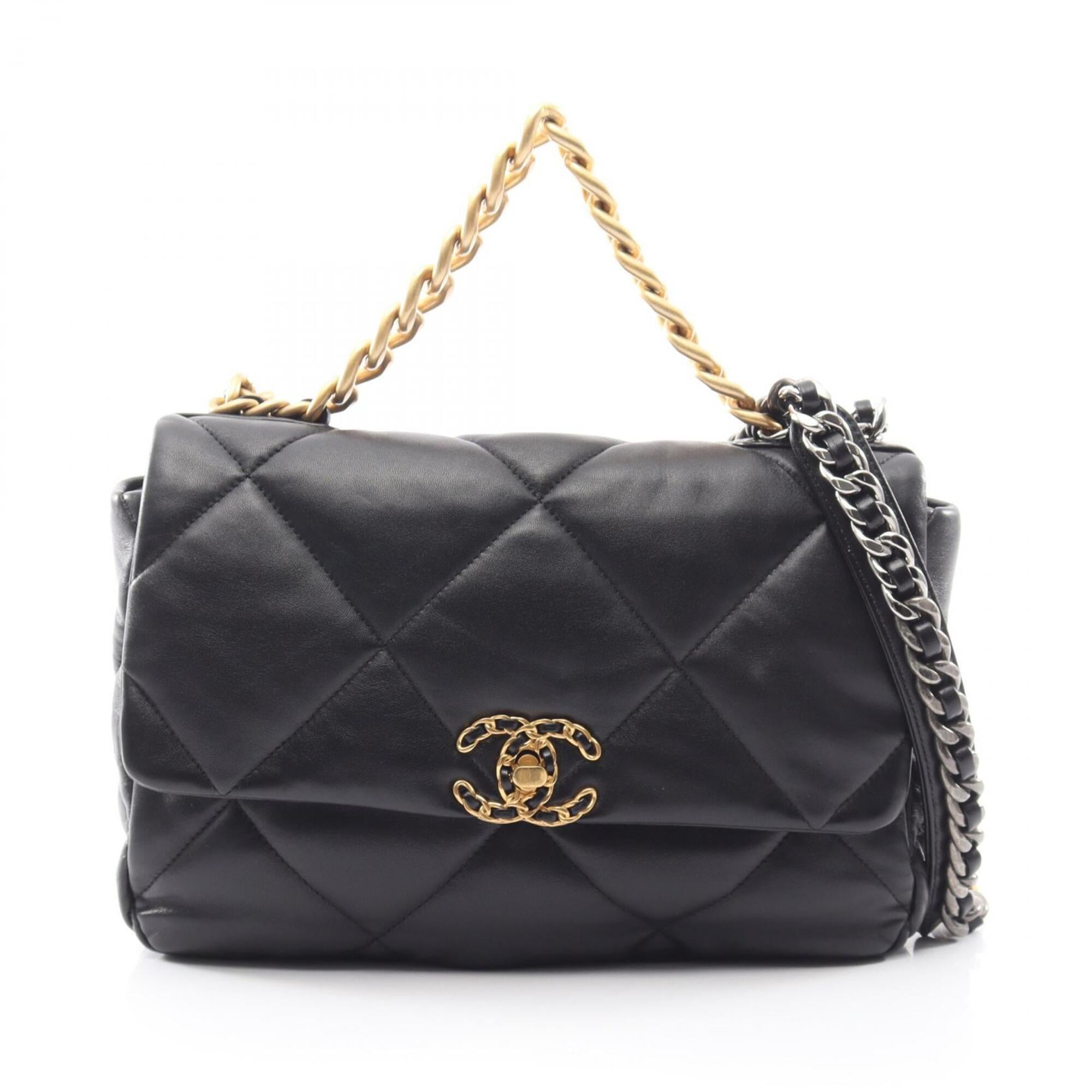 Chanel Black Leather Handbag Shoulder Bag (Pre-Owned)
