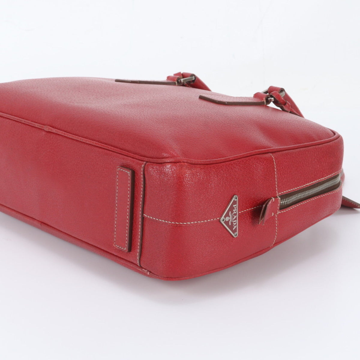 Prada Red Color Leather Boston Bag Tote Bag (Pre-Owned)