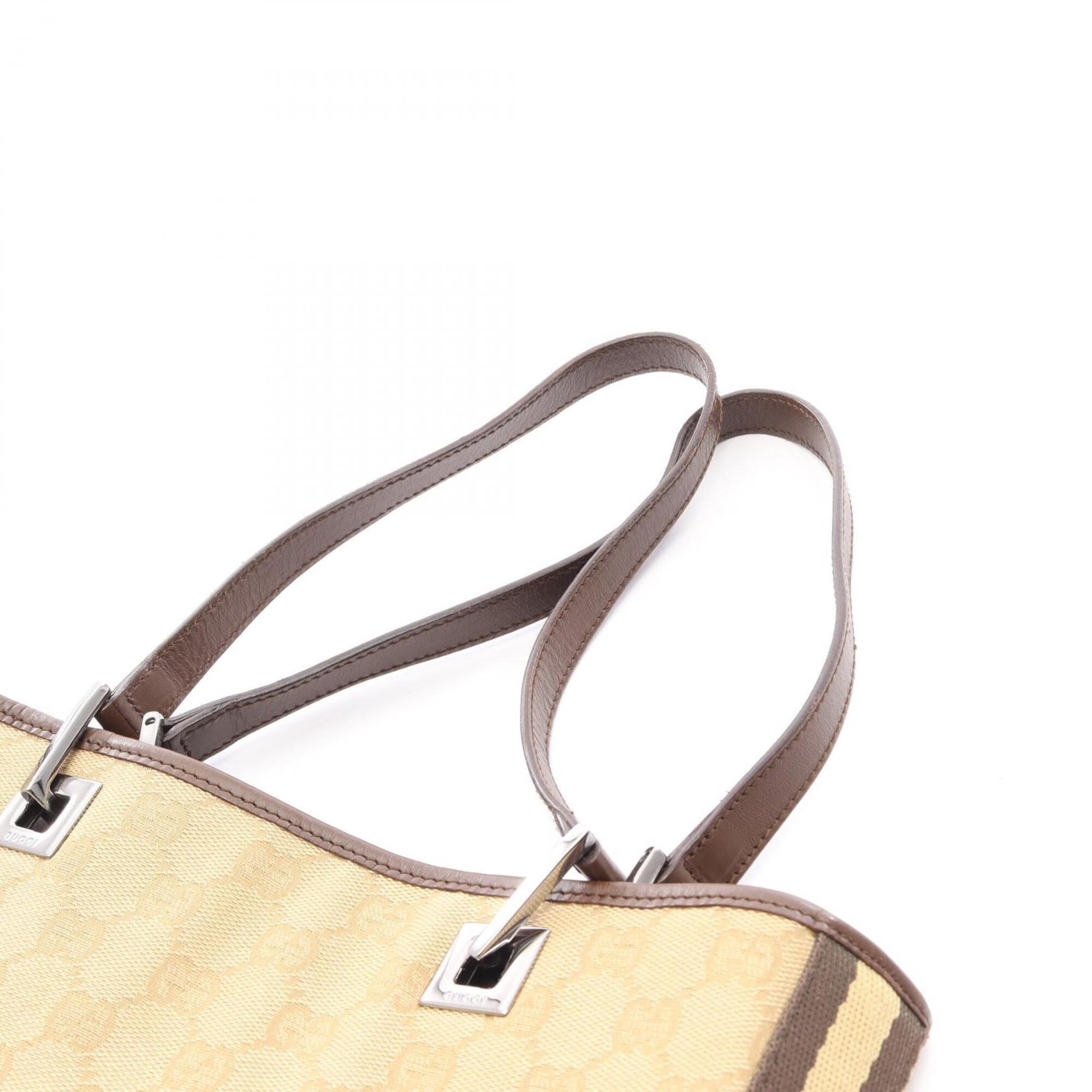 Gucci Beige Brown Canvas Leather Handbag Tote Bag (Pre-Owned)