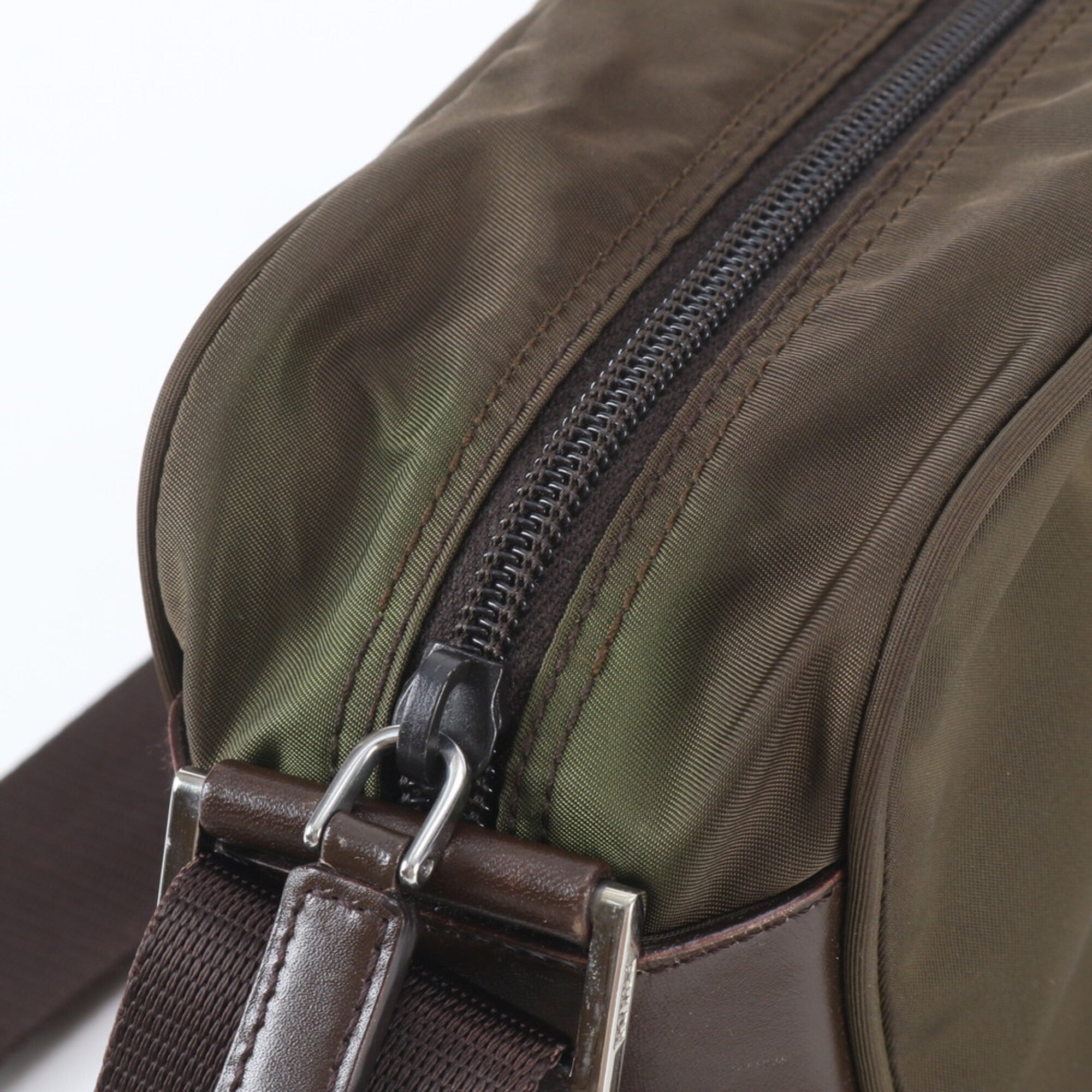 Prada Khaki Brown Nylon Leather Shoulder Bag (Pre-Owned)