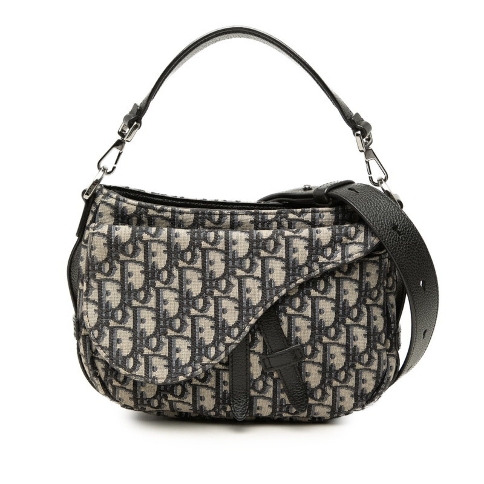 Christian Dior Beige Navy Canvas Leather Handbag Shoulder Bag (Pre-Owned)