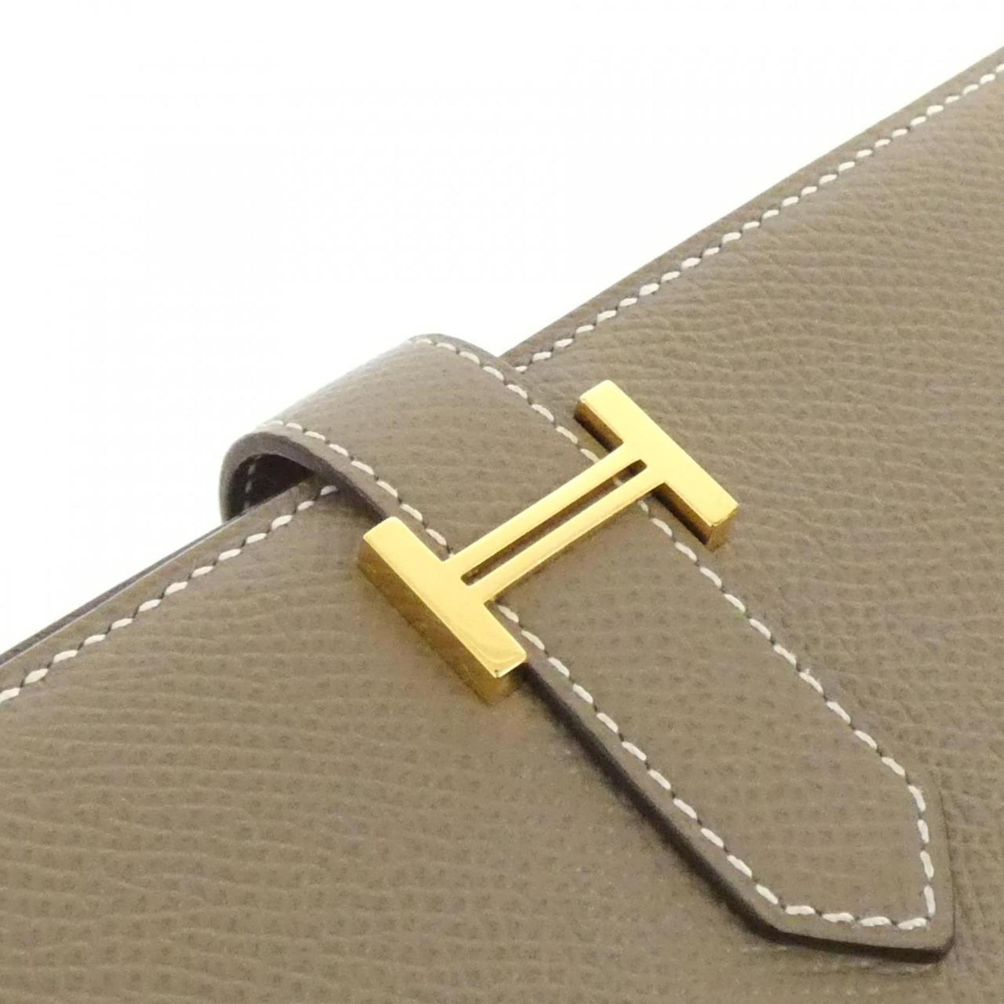 Hermes Etoupe Gray Epsom Leather Long Wallet (Bi-Fold) (Pre-Owned)
