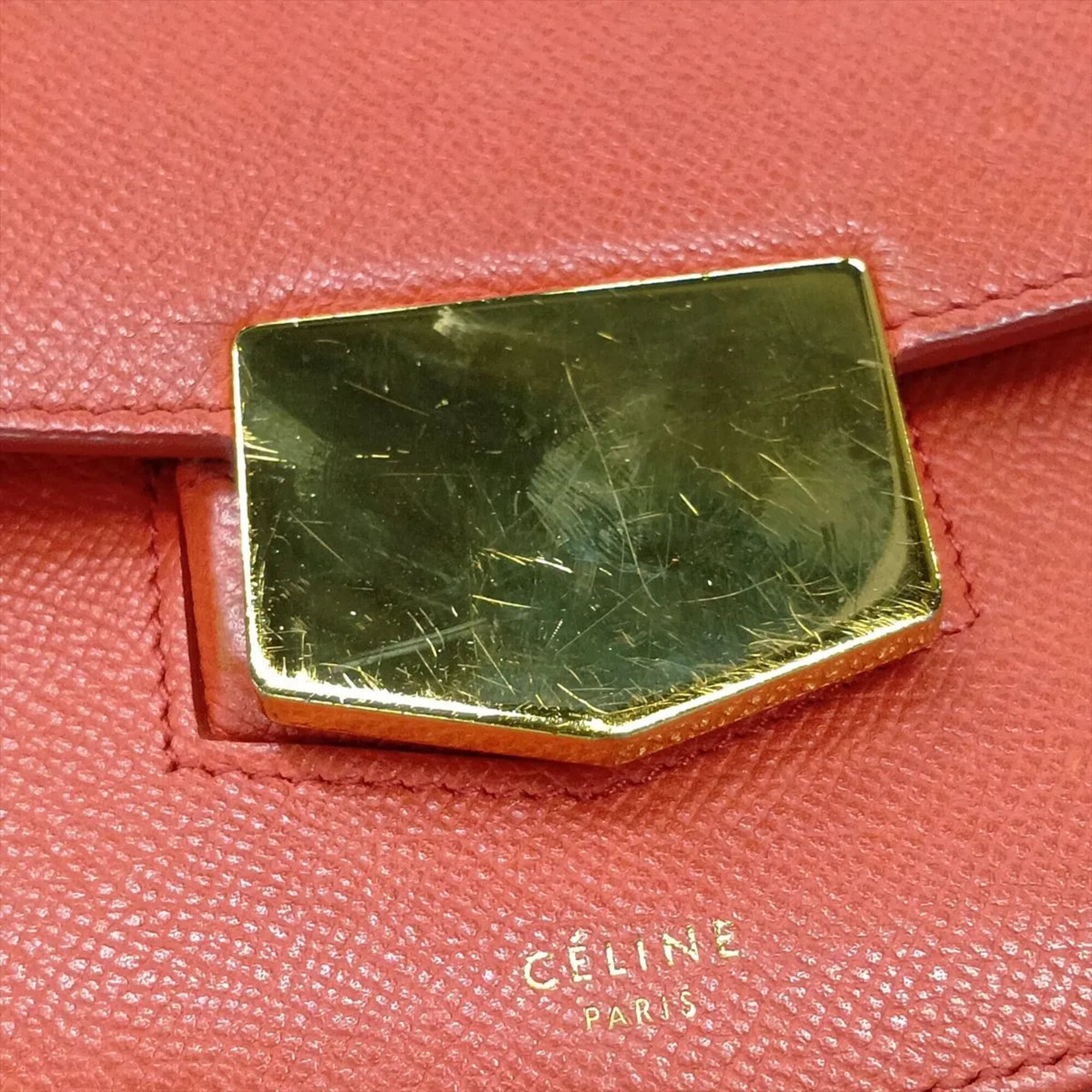 Celine Red Color Leather Crossbody Bag Handbag Shoulder Bag Tote Bag (Pre-Owned)