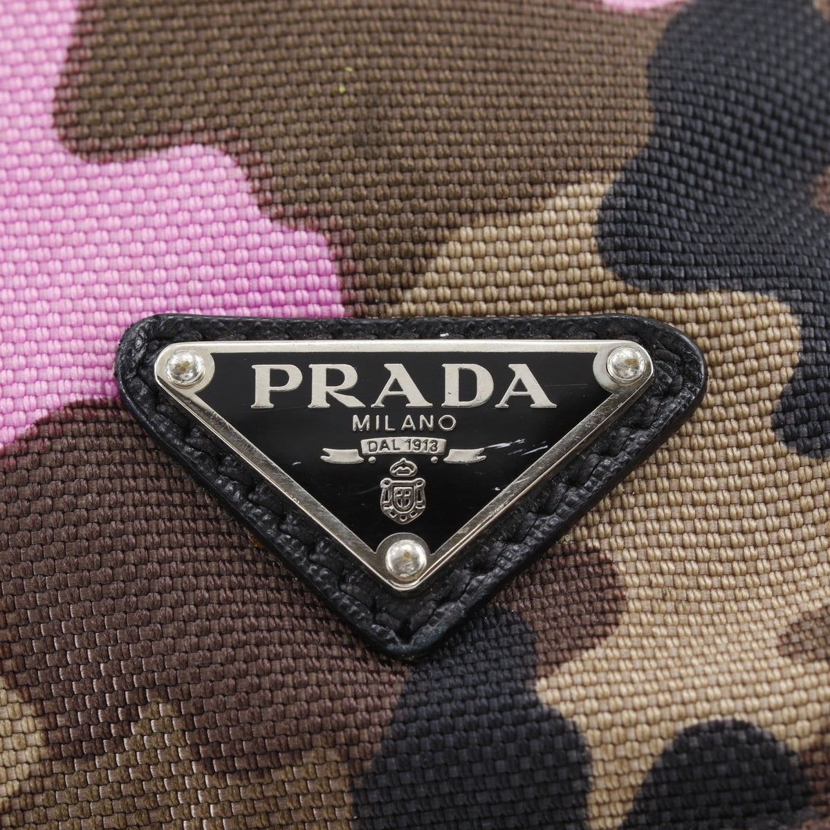 Prada Brown Pink Nylon Canvas Shoulder Bag (Pre-Owned)