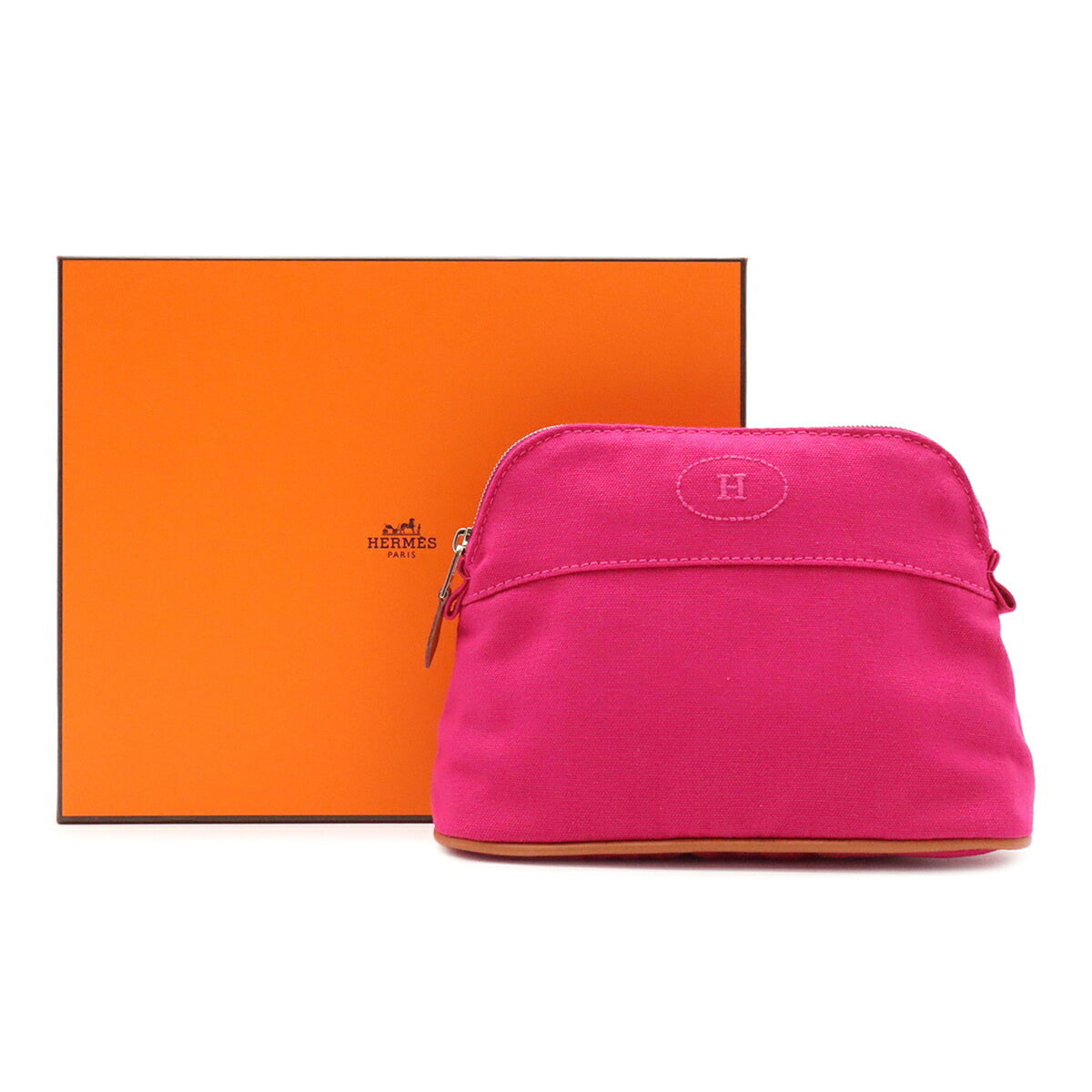 Hermes Fuchsia Canvas Handbag Pouch Wash Bag (Pre-Owned)