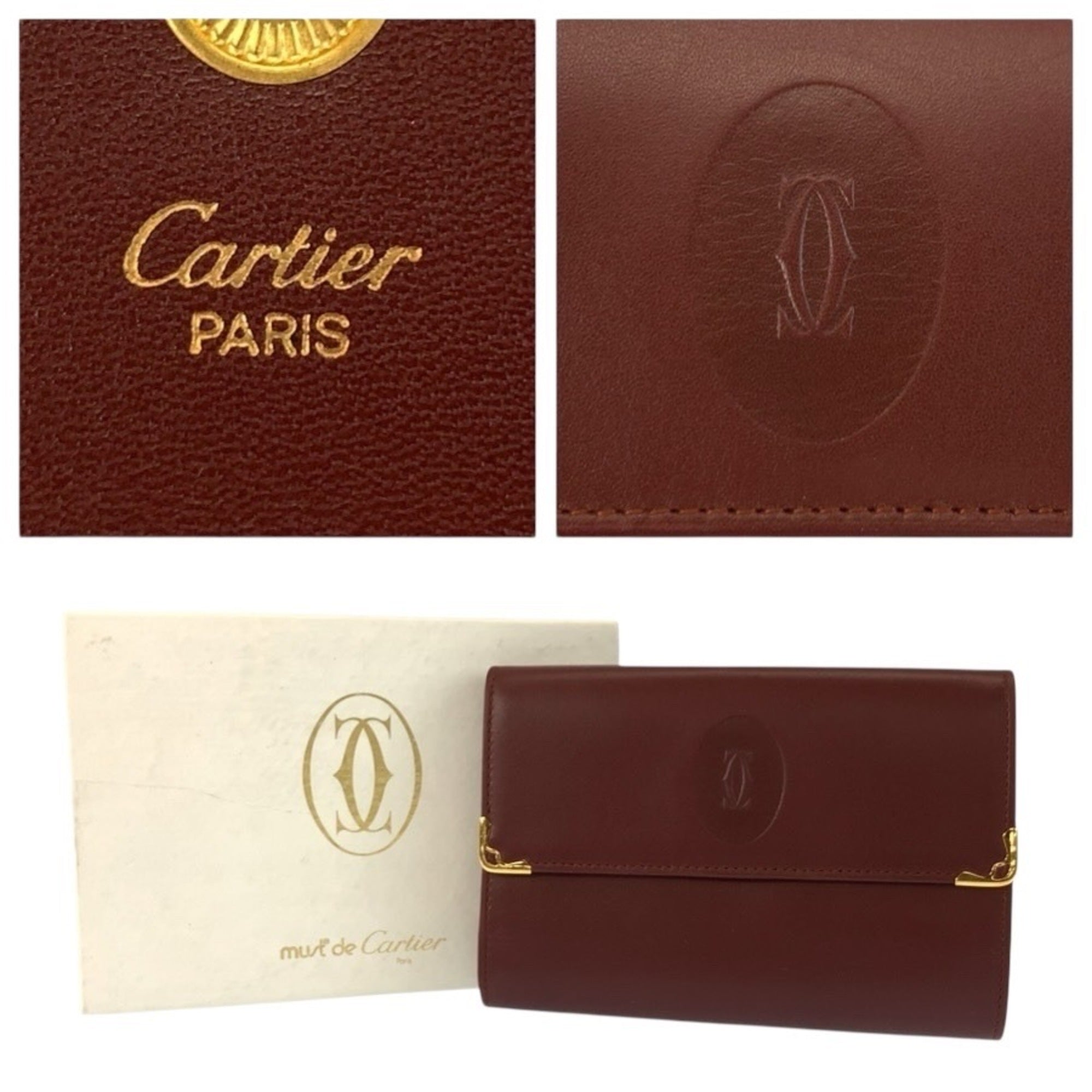 Cartier Bordeaux Leather Coin Purse/Coin Case (Pre-Owned)