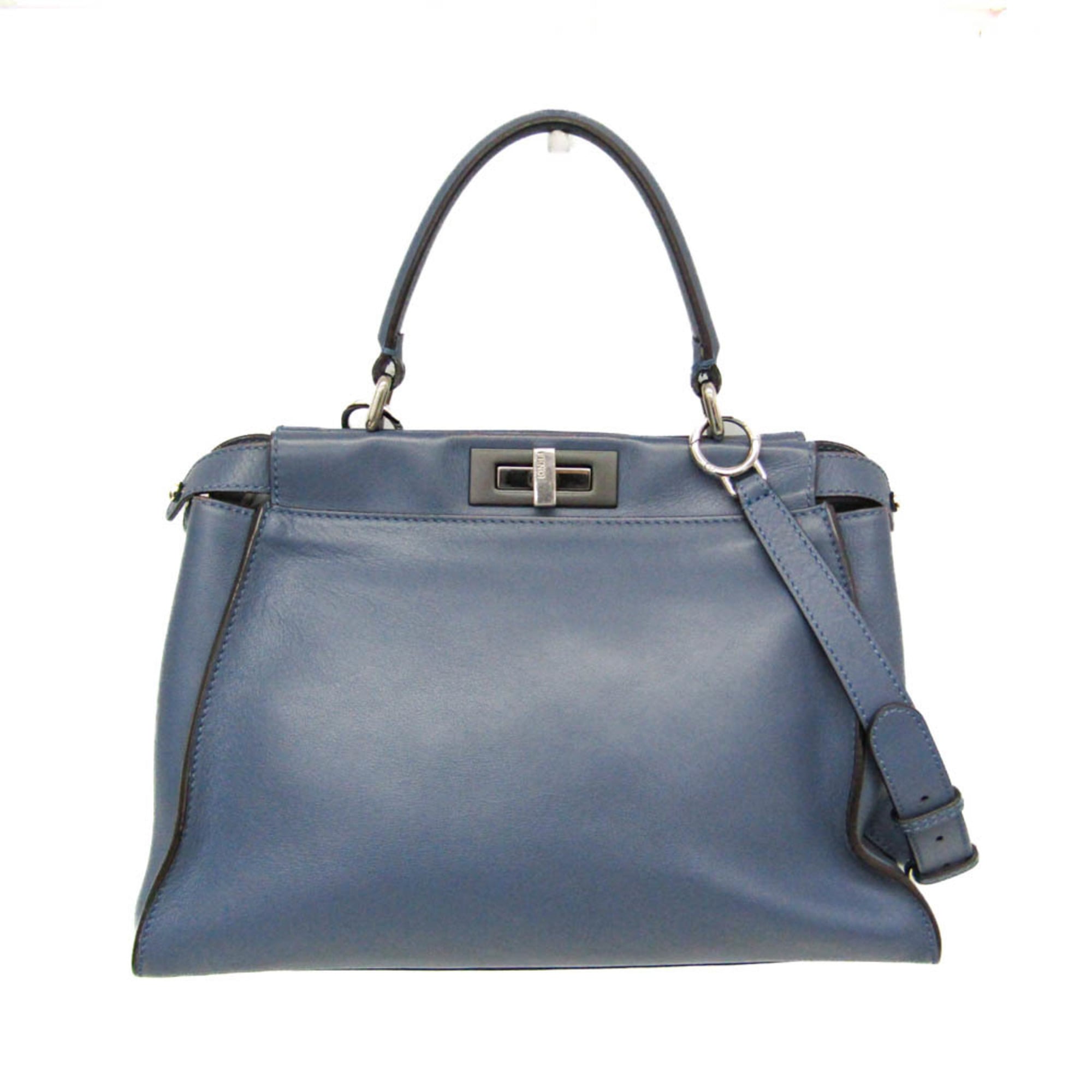 Fendi Peekaboo Blue Leather Handbag Shoulder Bag (Pre-Owned)