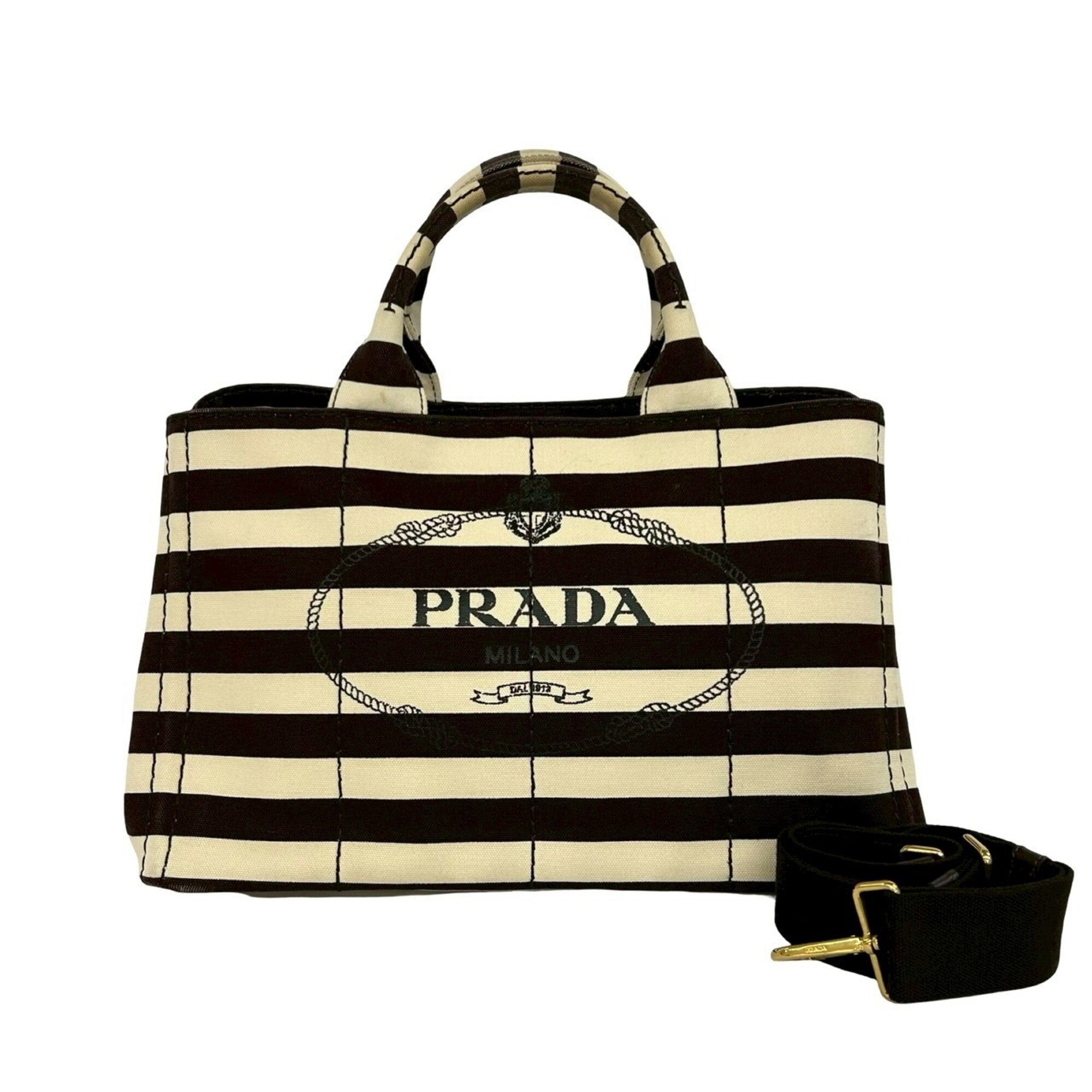 Prada Brown Ivory Canvas Handbag Shoulder Bag Tote Bag (Pre-Owned)
