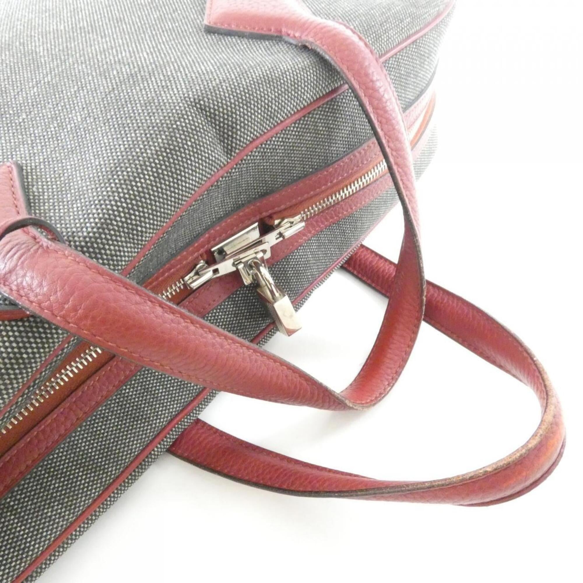 Hermes Rouge H Toile H Taurillon Clemence Leather Handbag (Pre-Owned)