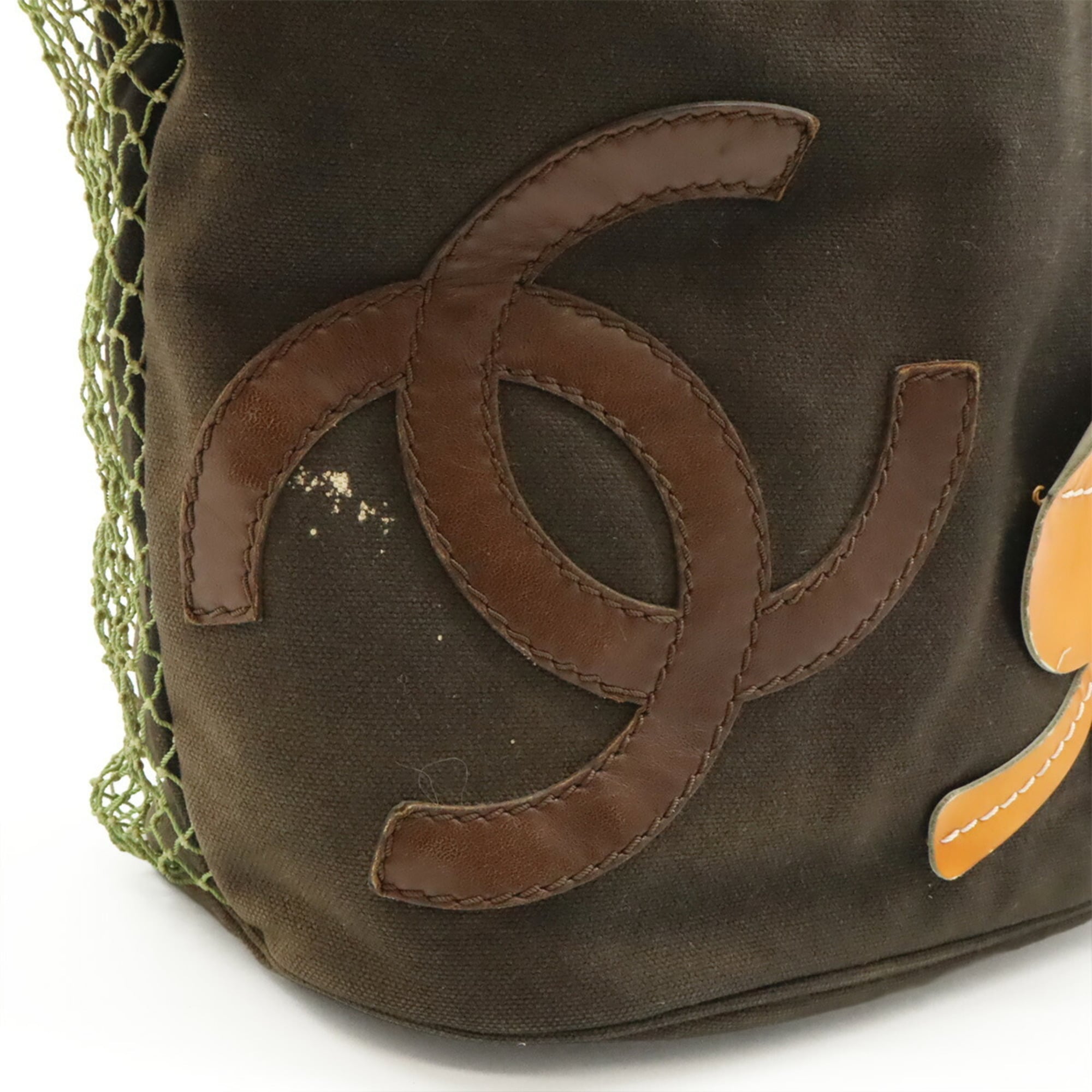 Chanel Beige Black Canvas Leather Wood Handbag Tote Bag (Pre-Owned)