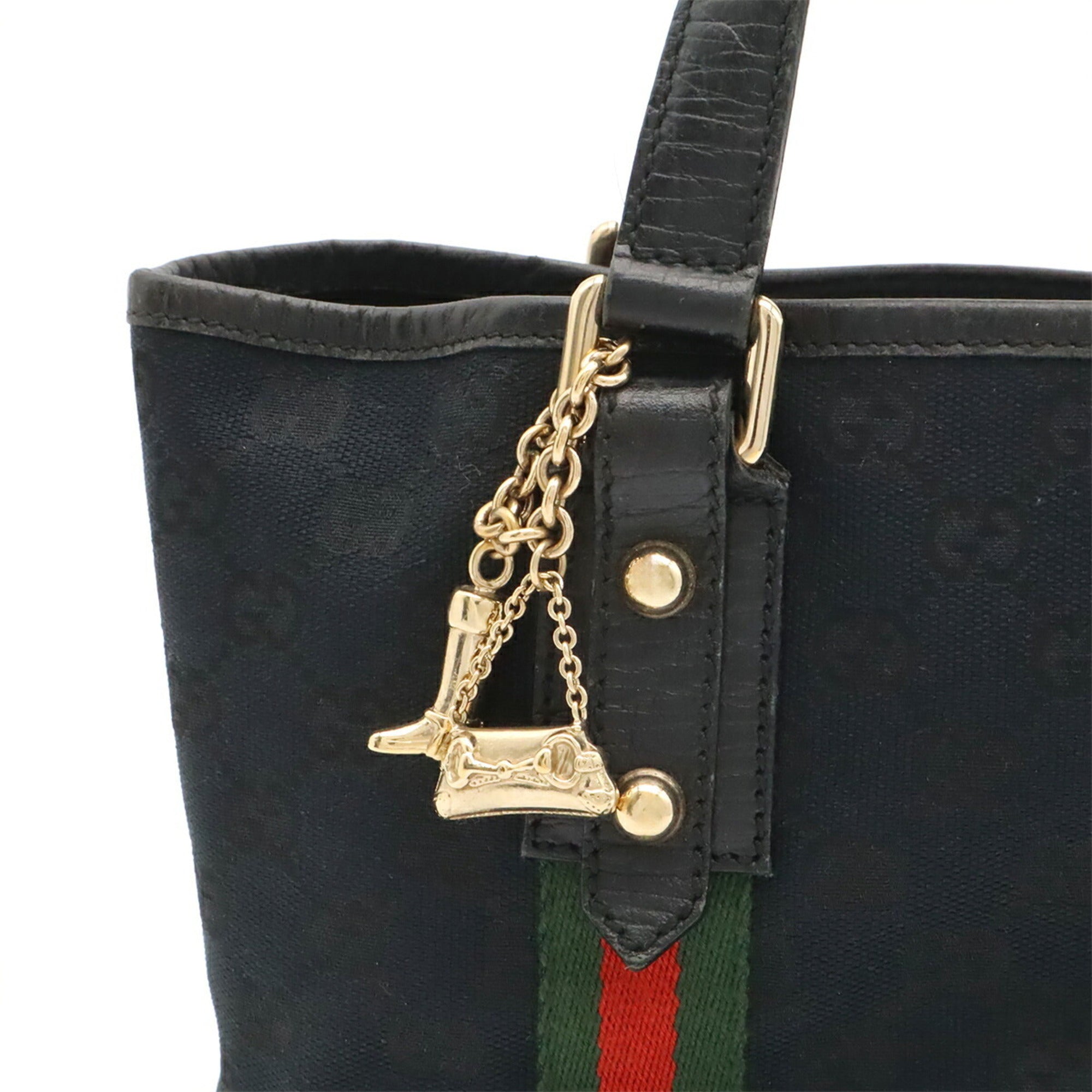 Gucci Black Green Red Color Canvas Leather Handbag Tote Bag (Pre-Owned)