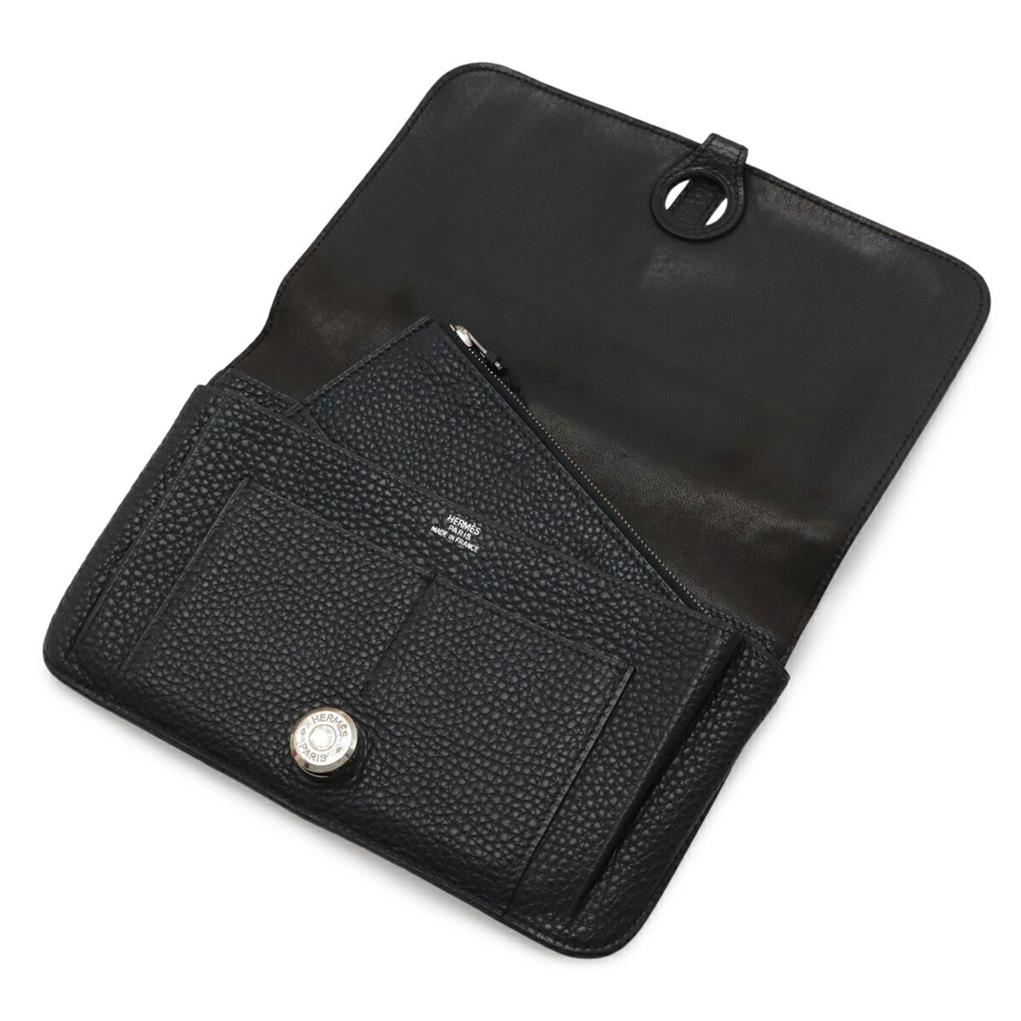Hermes Dogon Duo Black Taurillon Clemence Leather Long Wallet (Bi-Fold) (Pre-Owned)