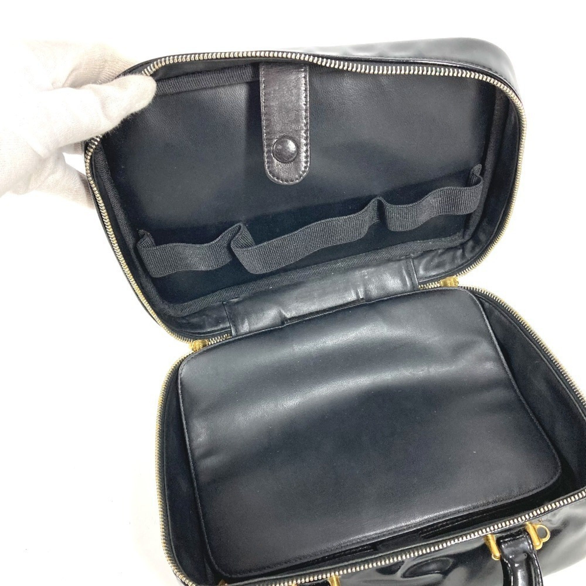 Chanel Black Leather Handbag Shoulder Bag Vanity Bag (Pre-Owned)