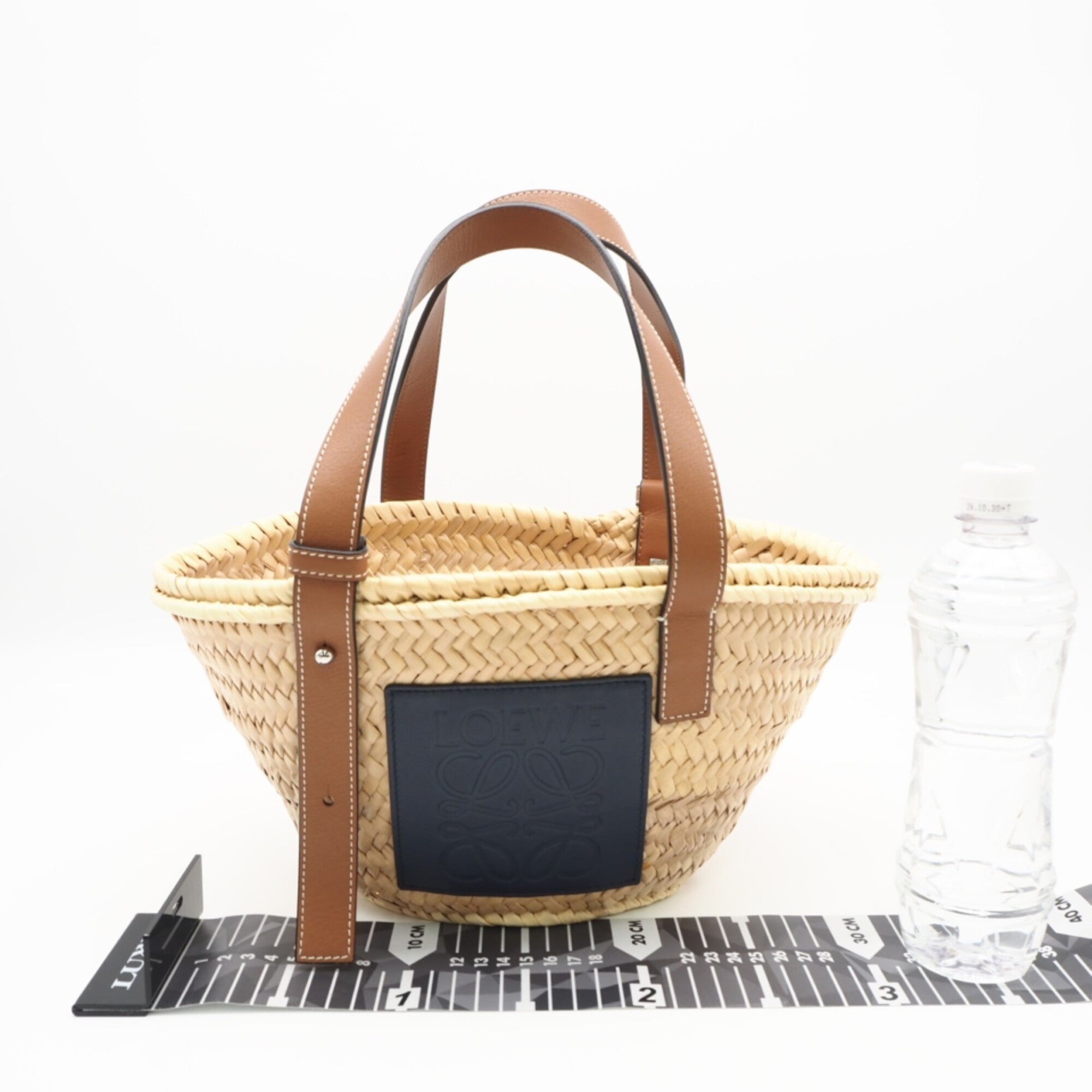 Loewe Beige Brown Navy Raffia Leather Basket Handbag (Pre-Owned)