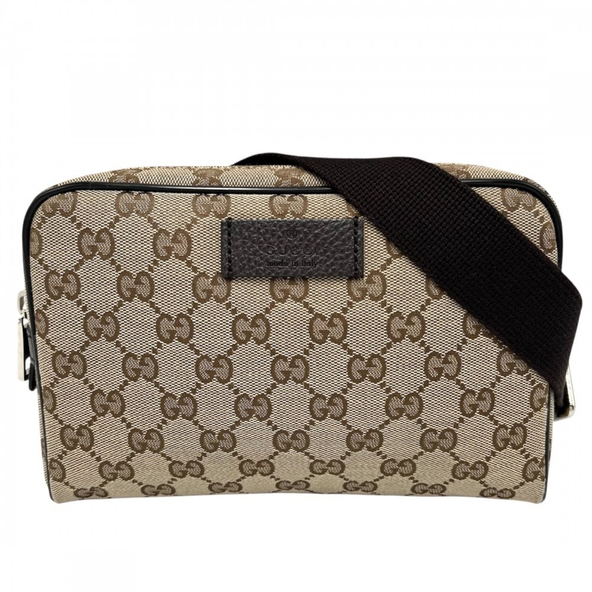 Gucci Brown Gg Canvas Leather Fanny Pack Sling Bag (Pre-Owned)