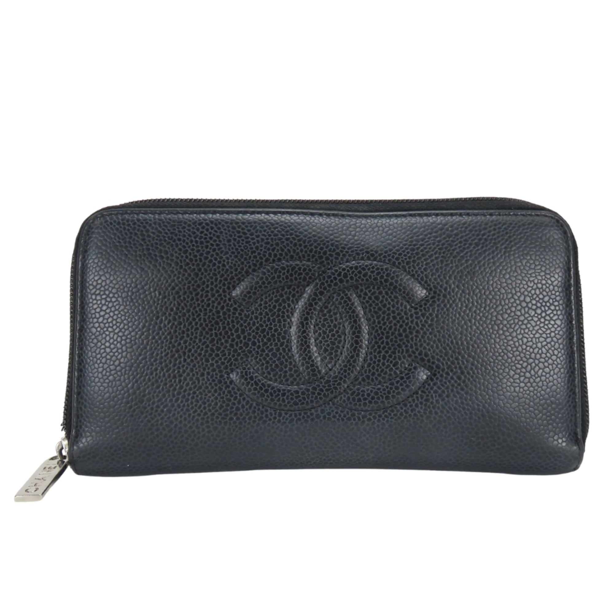 Chanel Black Grained Calfskin Long Wallet (Bi-Fold) (Pre-Owned)