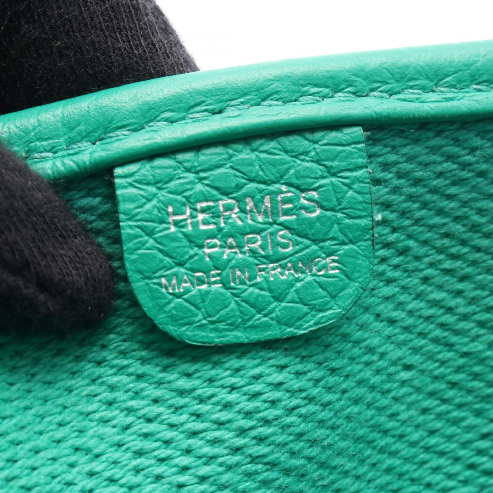 Hermes Ecru Green Ivory Mint Green Canvas Toile H Taurillon Clemence Leather Handbag Shoulder Bag (Pre-Owned)