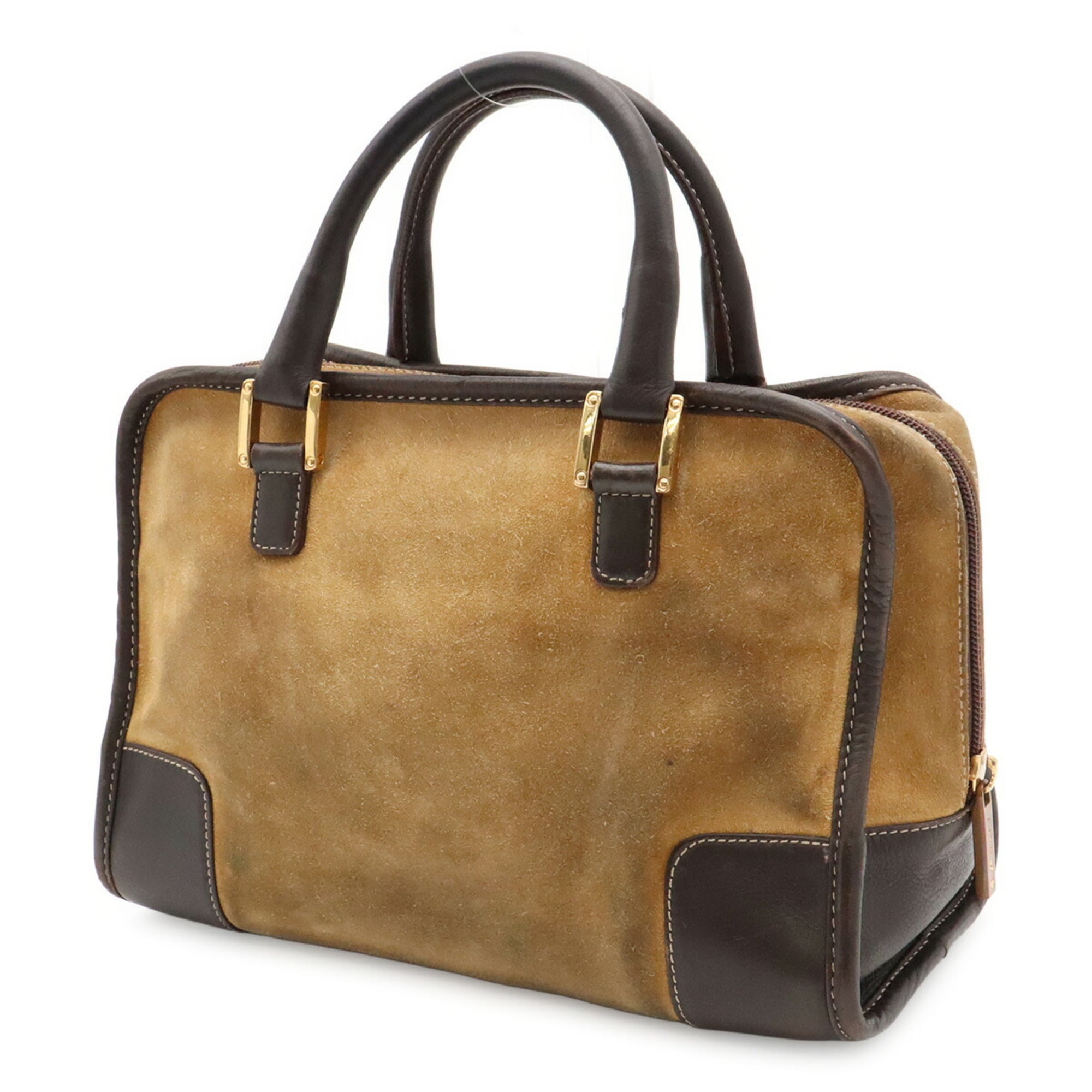 Loewe Amazona Beige Dark Brown Suede Leather Handbag (Pre-Owned)