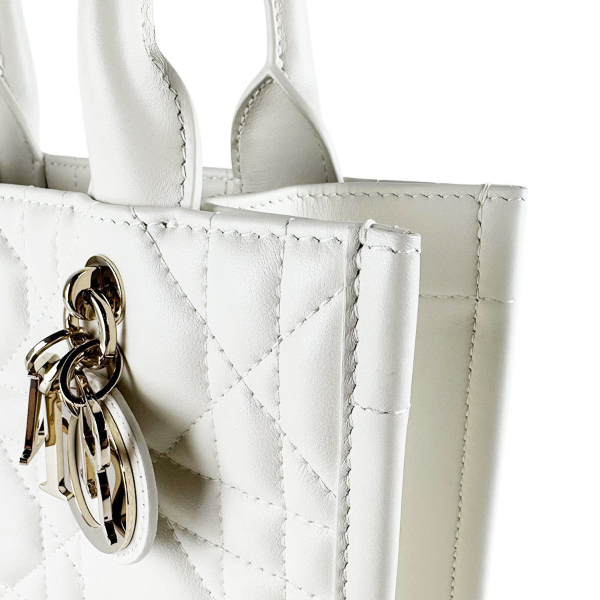 Christian Dior White Leather Handbag Shoulder Bag Tote Bag (Pre-Owned)
