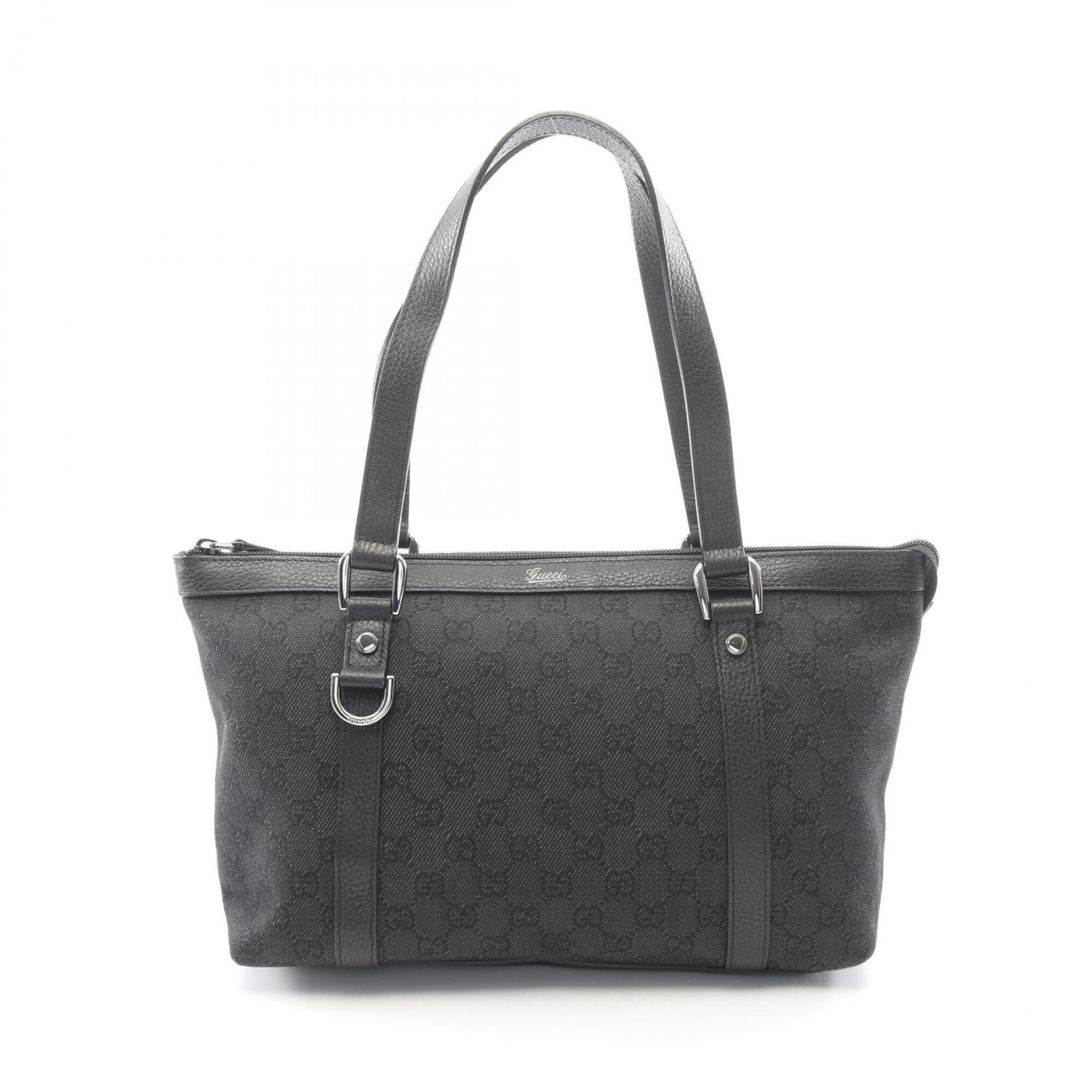 Gucci Black Gg Canvas Leather Handbag Tote Bag (Pre-Owned)