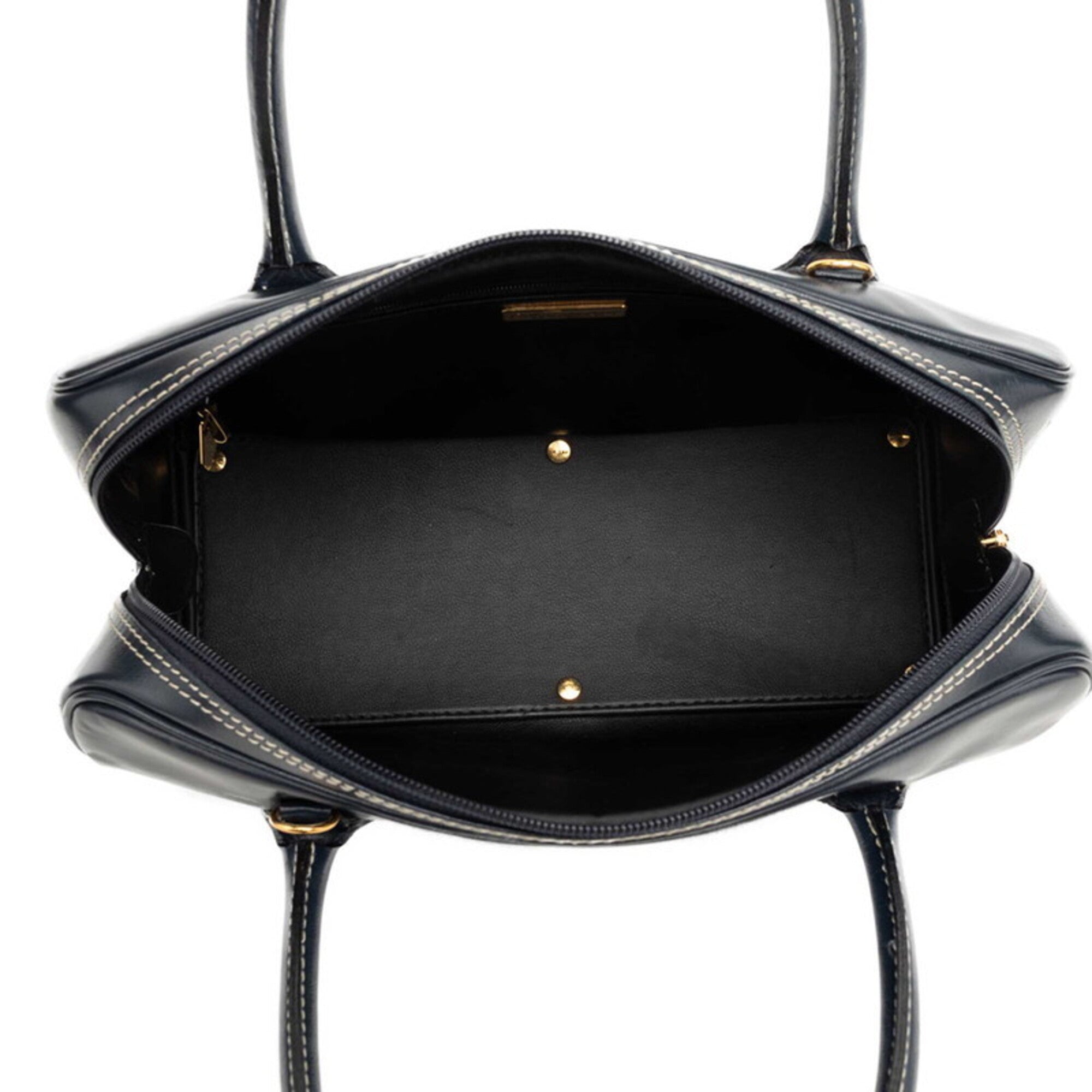Saint Laurent Navy White Leather Boston Bag Handbag (Pre-Owned)