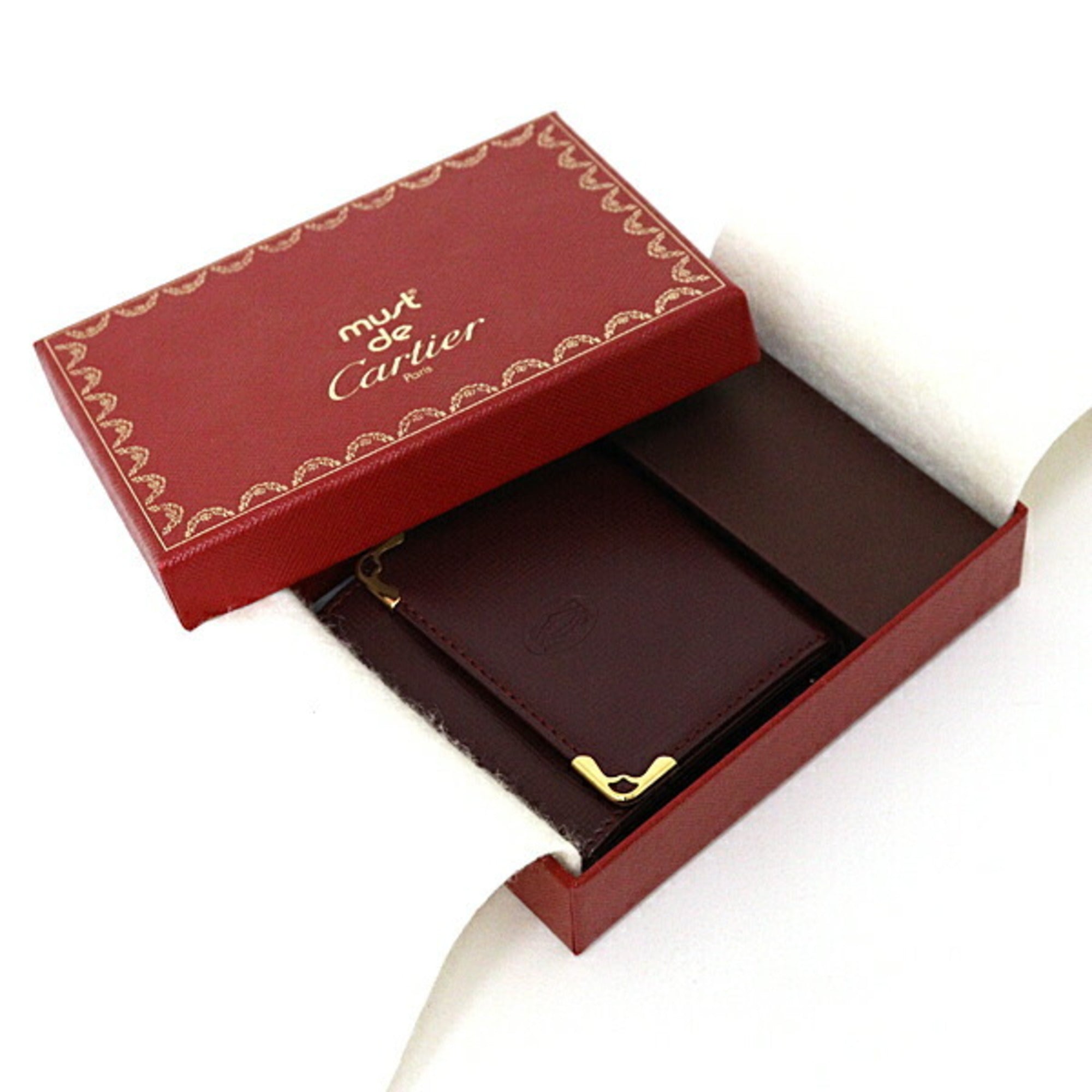 Cartier Bordeaux Leather Coin Purse/Coin Case (Pre-Owned)