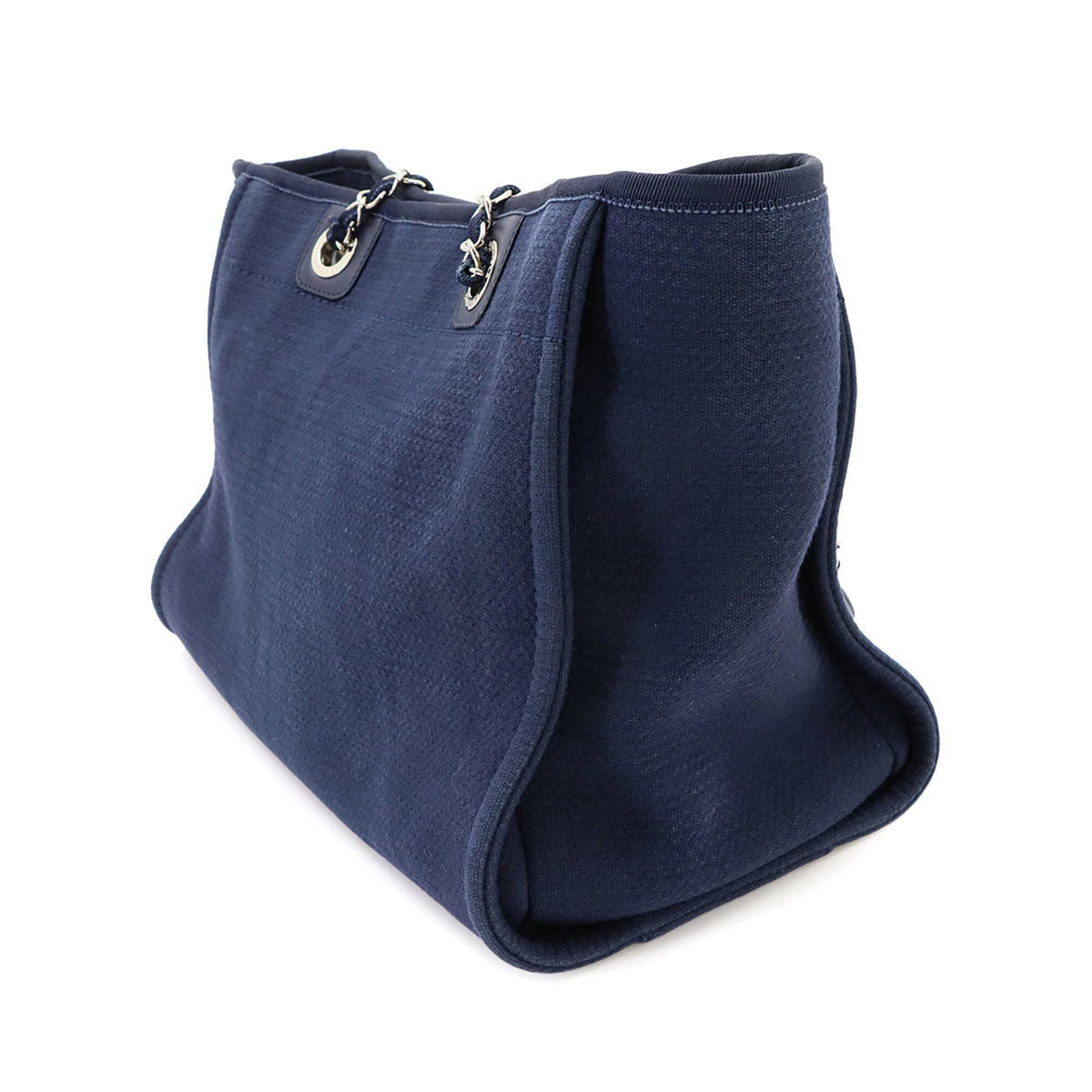 Chanel Navy Canvas Leather Handbag Tote Bag (Pre-Owned)