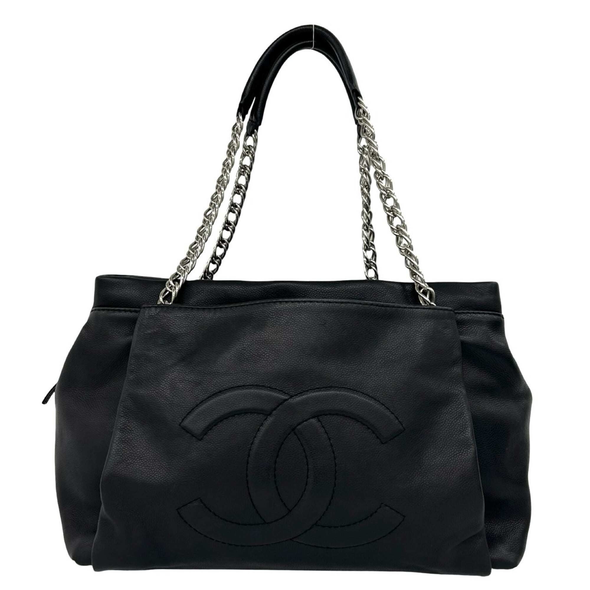 Chanel Black Grained Calfskin Shoulder Bag Tote Bag (Pre-Owned)