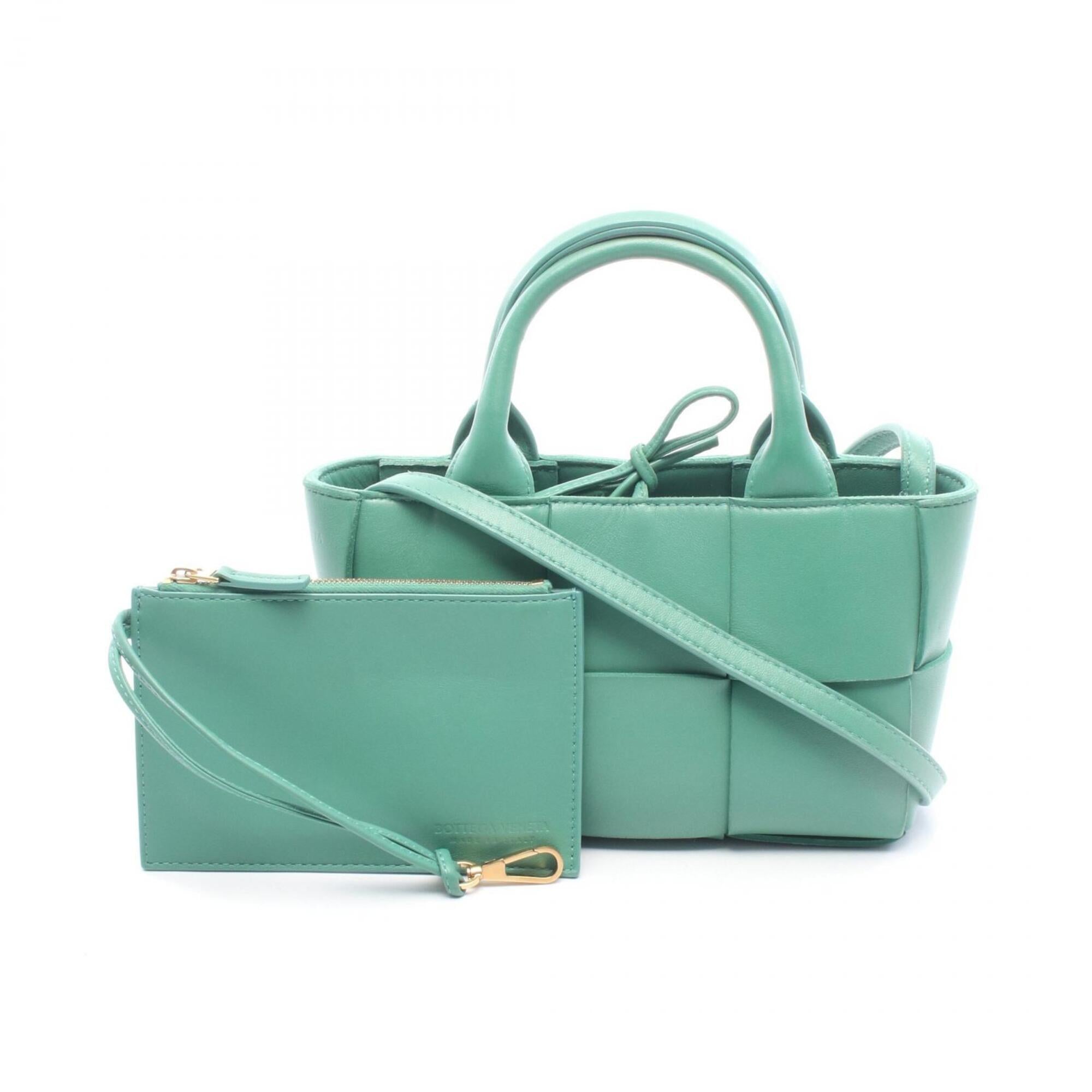 Bottega Veneta Green Leather Handbag Pouch Tote Bag (Pre-Owned)