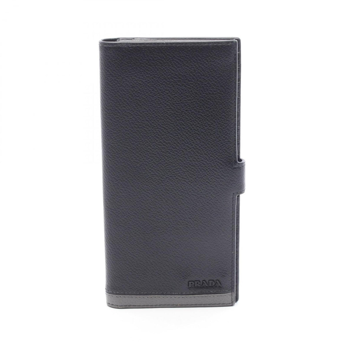 Prada Black Gray Leather Long Wallet (Bi-Fold) (Pre-Owned)