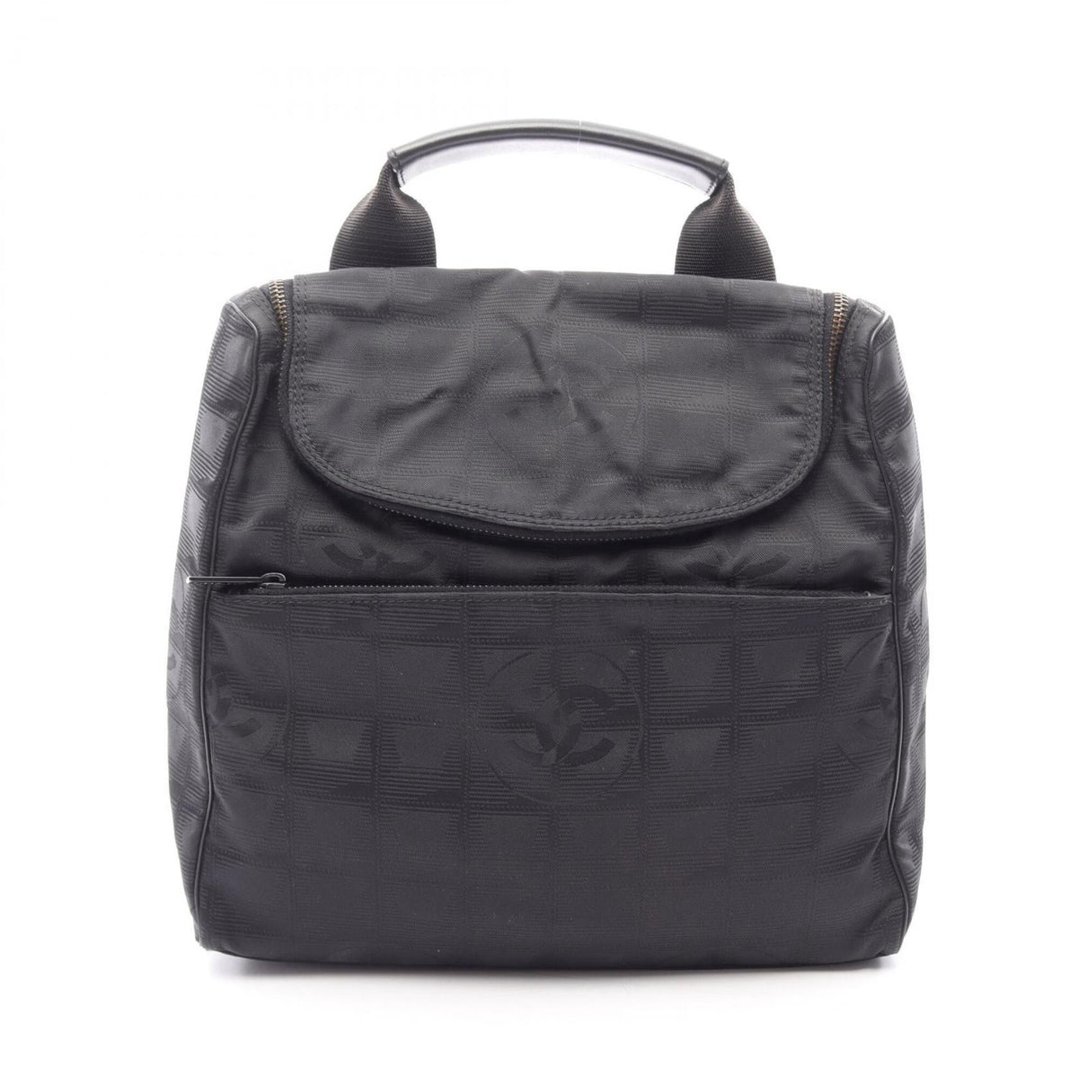 Chanel Black Leather Nylon Canvas Backpack Handbag (Pre-Owned)