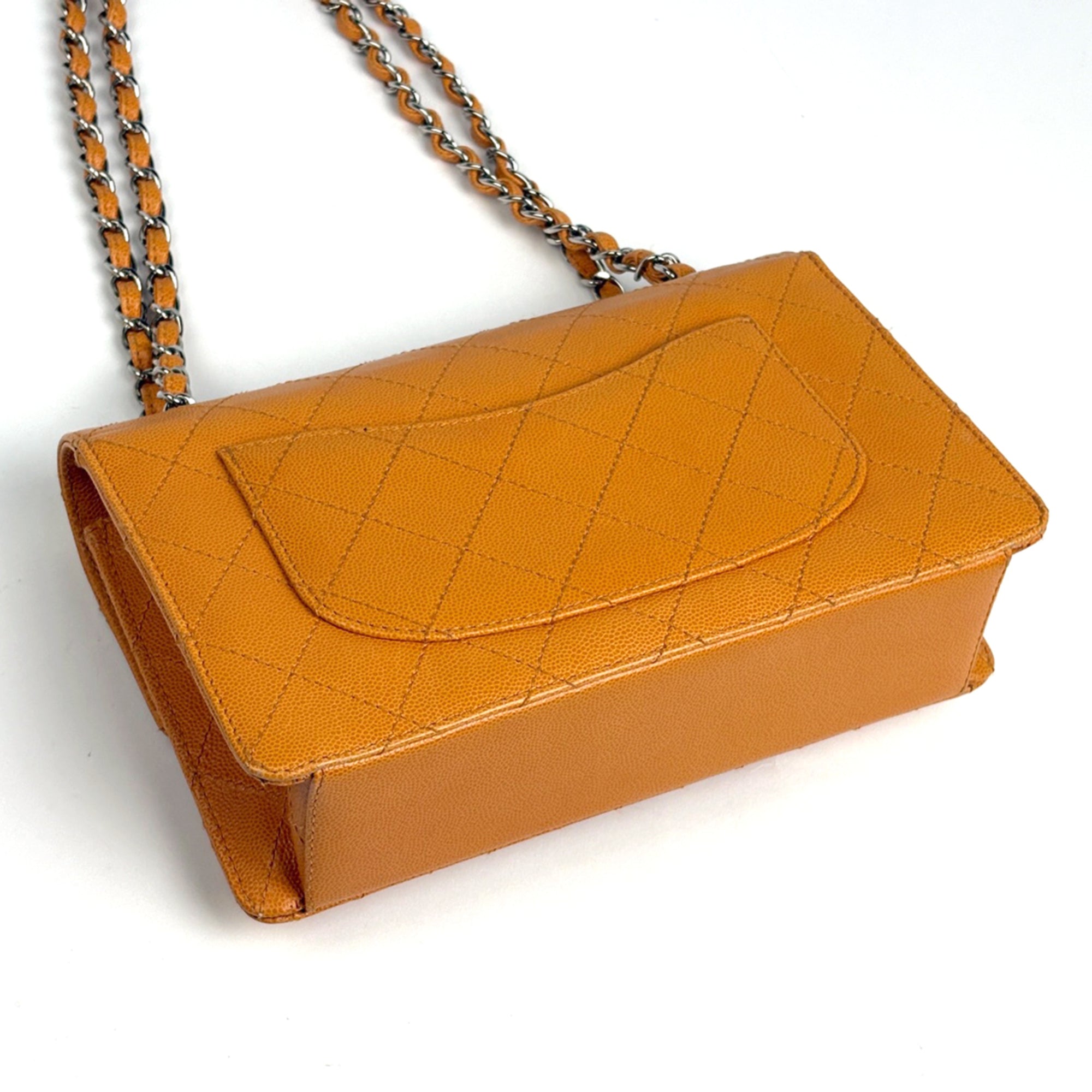 Chanel Orange Grained Calfskin Shoulder Bag (Pre-Owned)