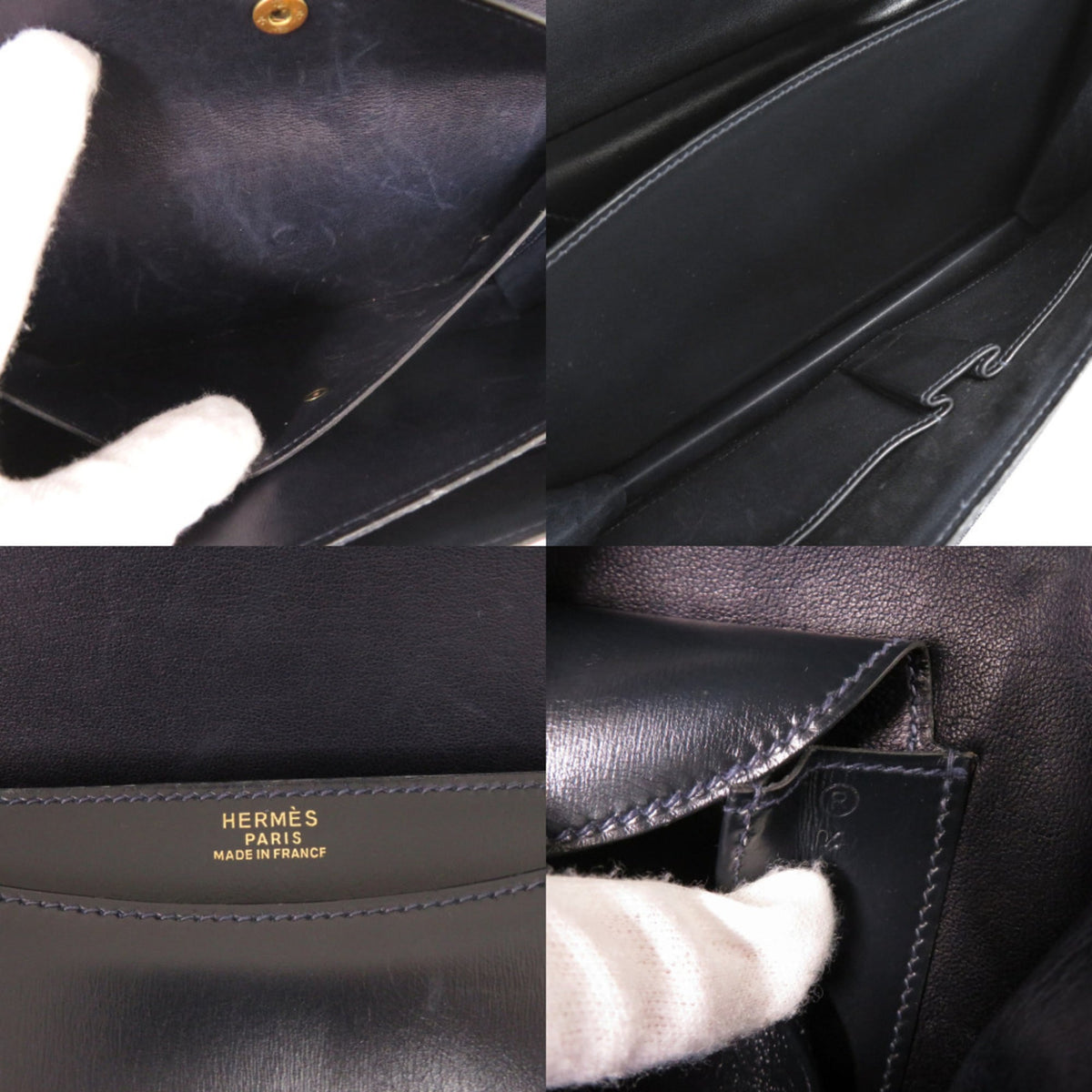 Hermes Navy Box Calf Leather Shoulder Bag (Pre-Owned)