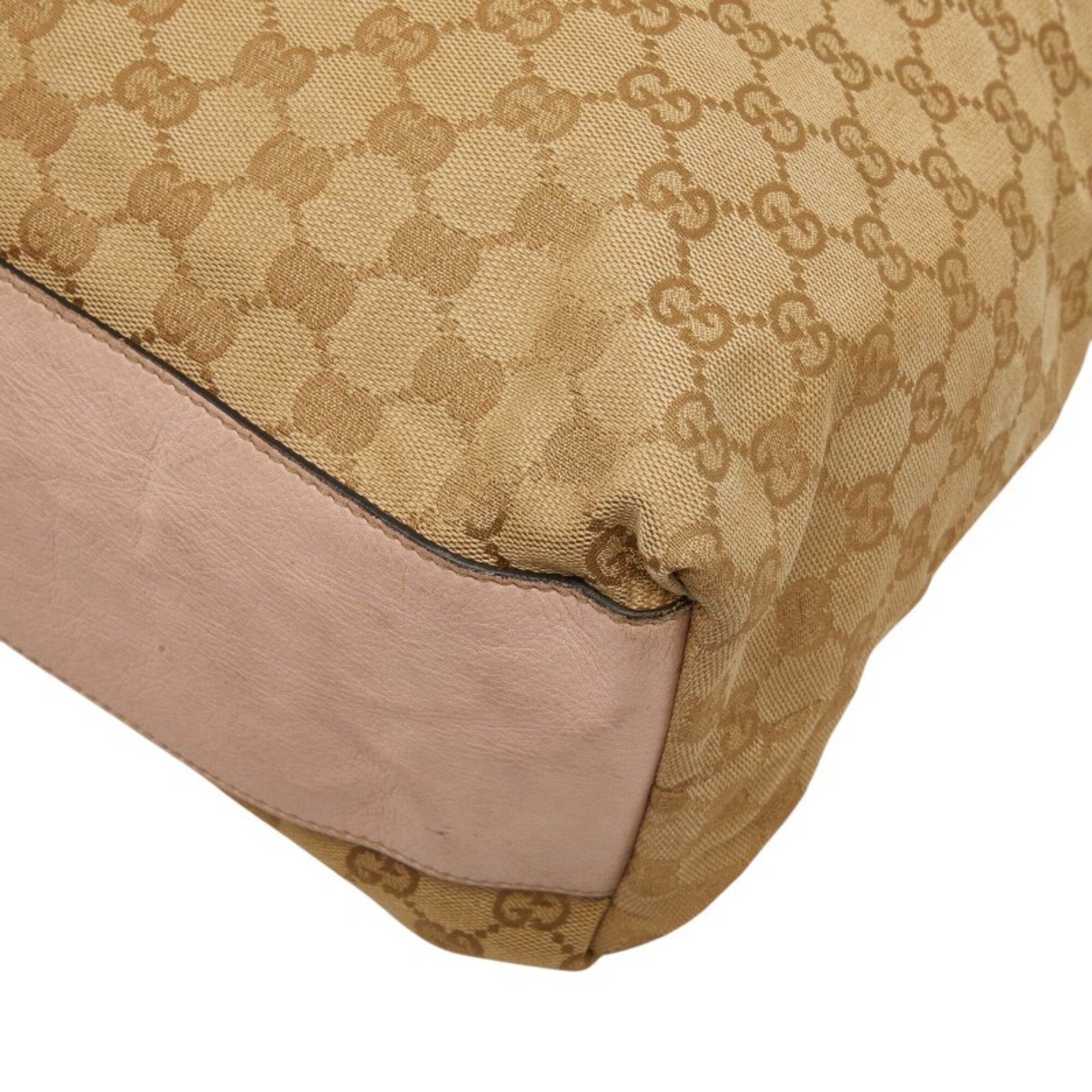 Gucci Beige Pink Canvas Leather Tote Bag (Pre-Owned)