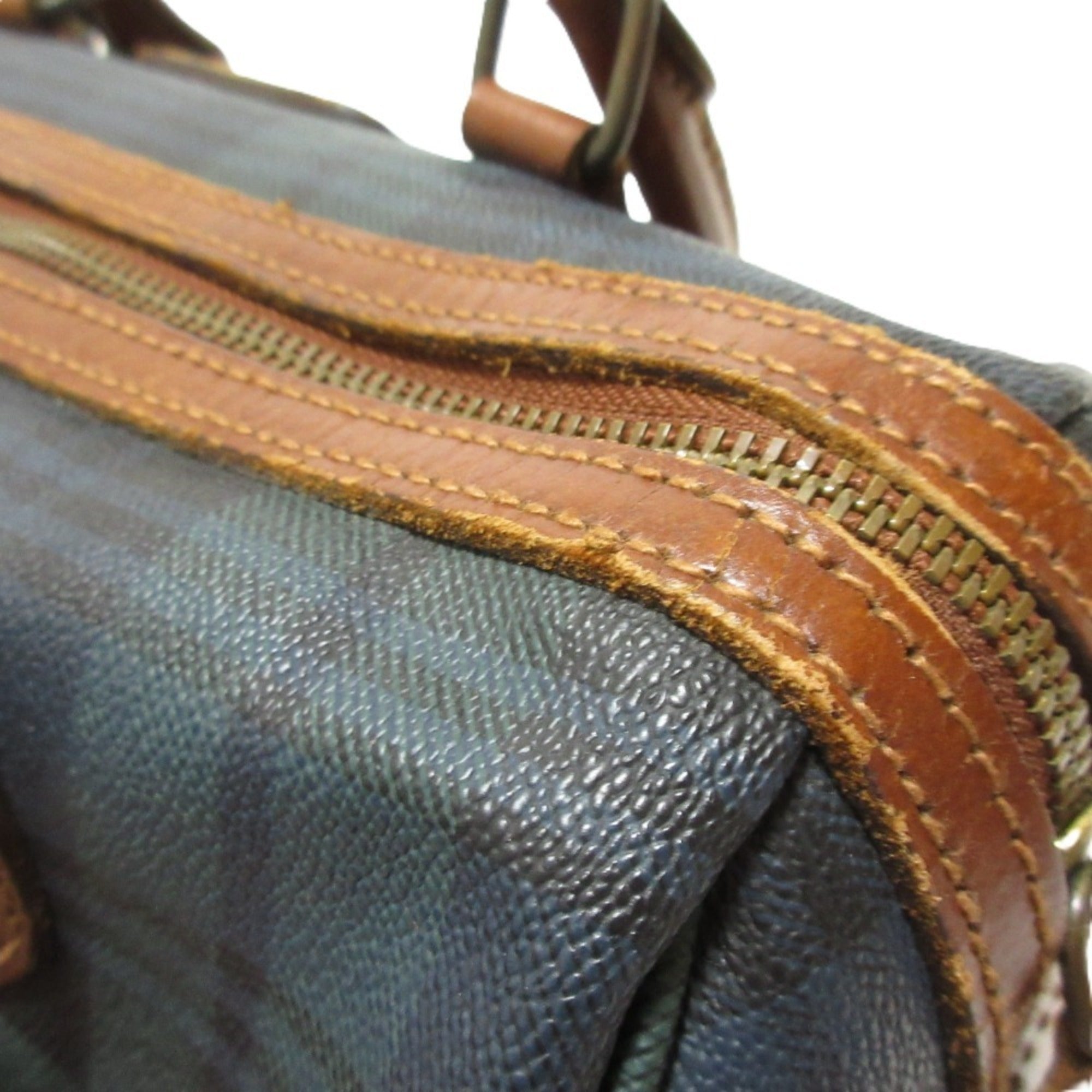 Ralph Lauren Brown Dark Green Dark Navy Pvc Leather Boston Bag Handbag (Pre-Owned)