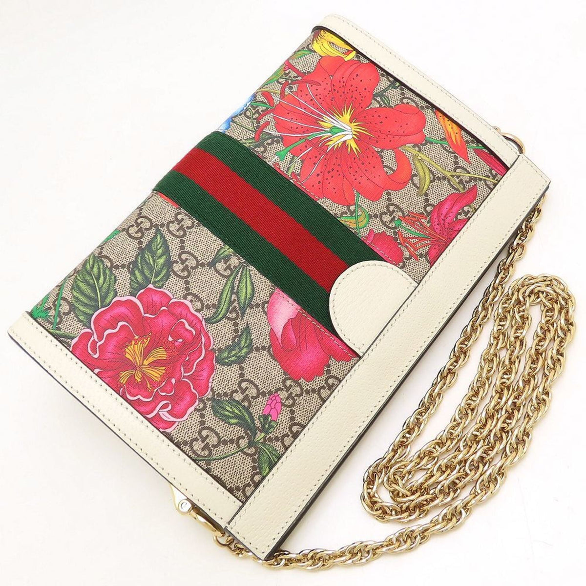 Gucci Flora Beige Multi-Color White Gg Supreme Canvas Leather Shoulder Bag (Pre-Owned)