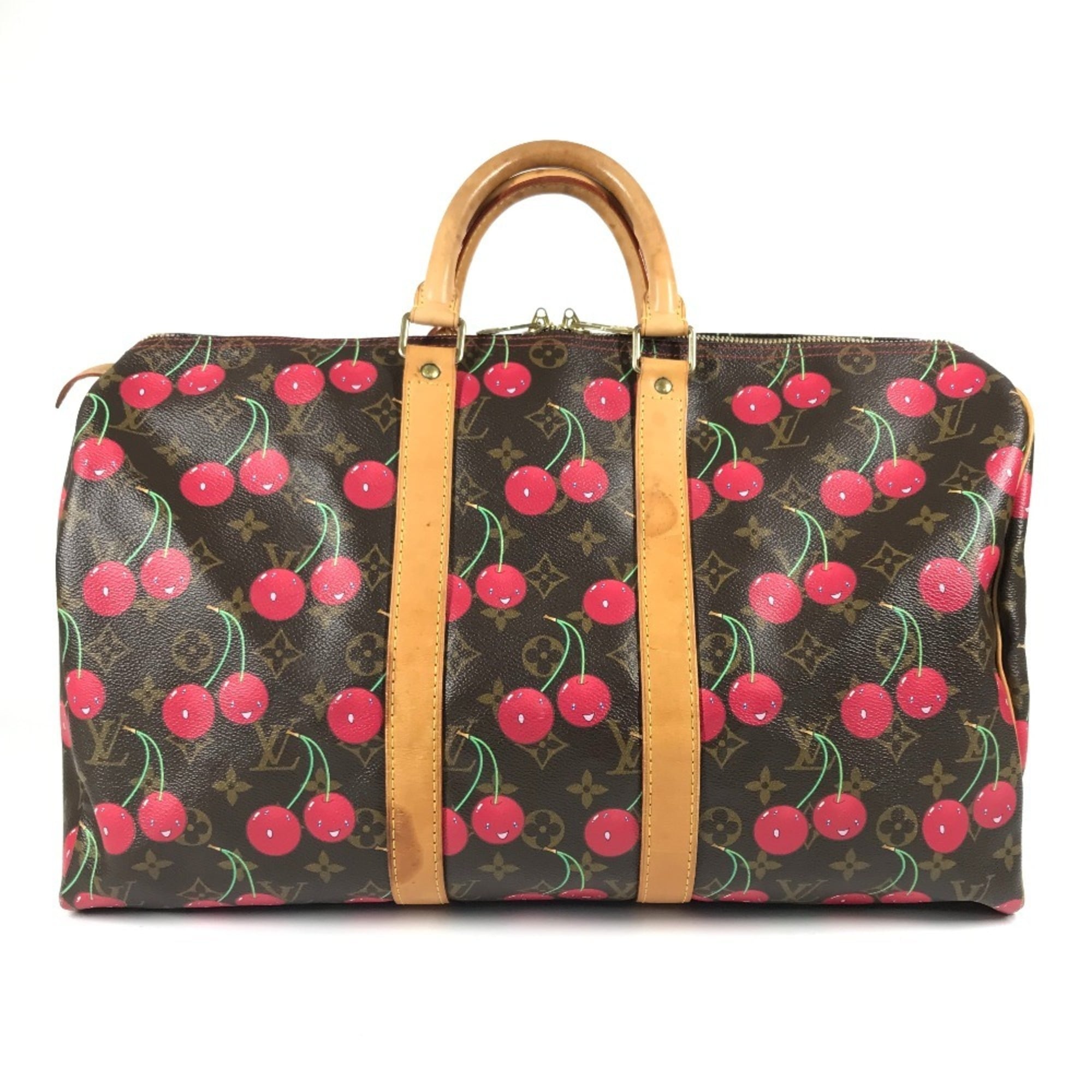 Louis Vuitton Brown Red Color Monogram Cherry Blossom Canvas Boston Bag (Pre-Owned)