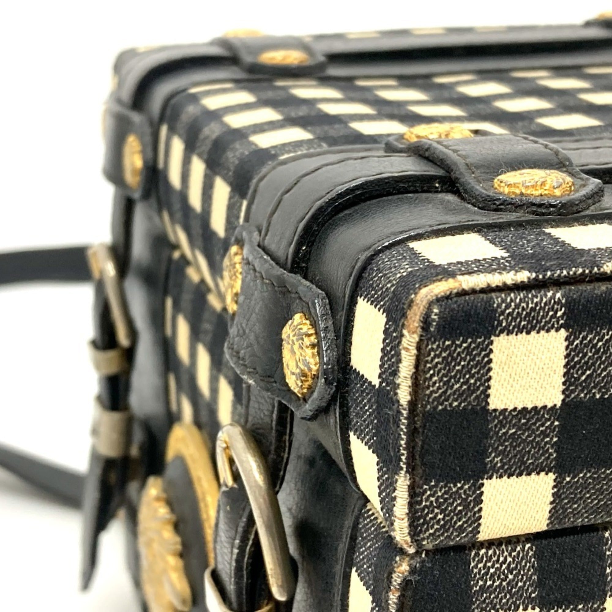 Versace Black White Yellow Leather Shoulder Bag (Pre-Owned)