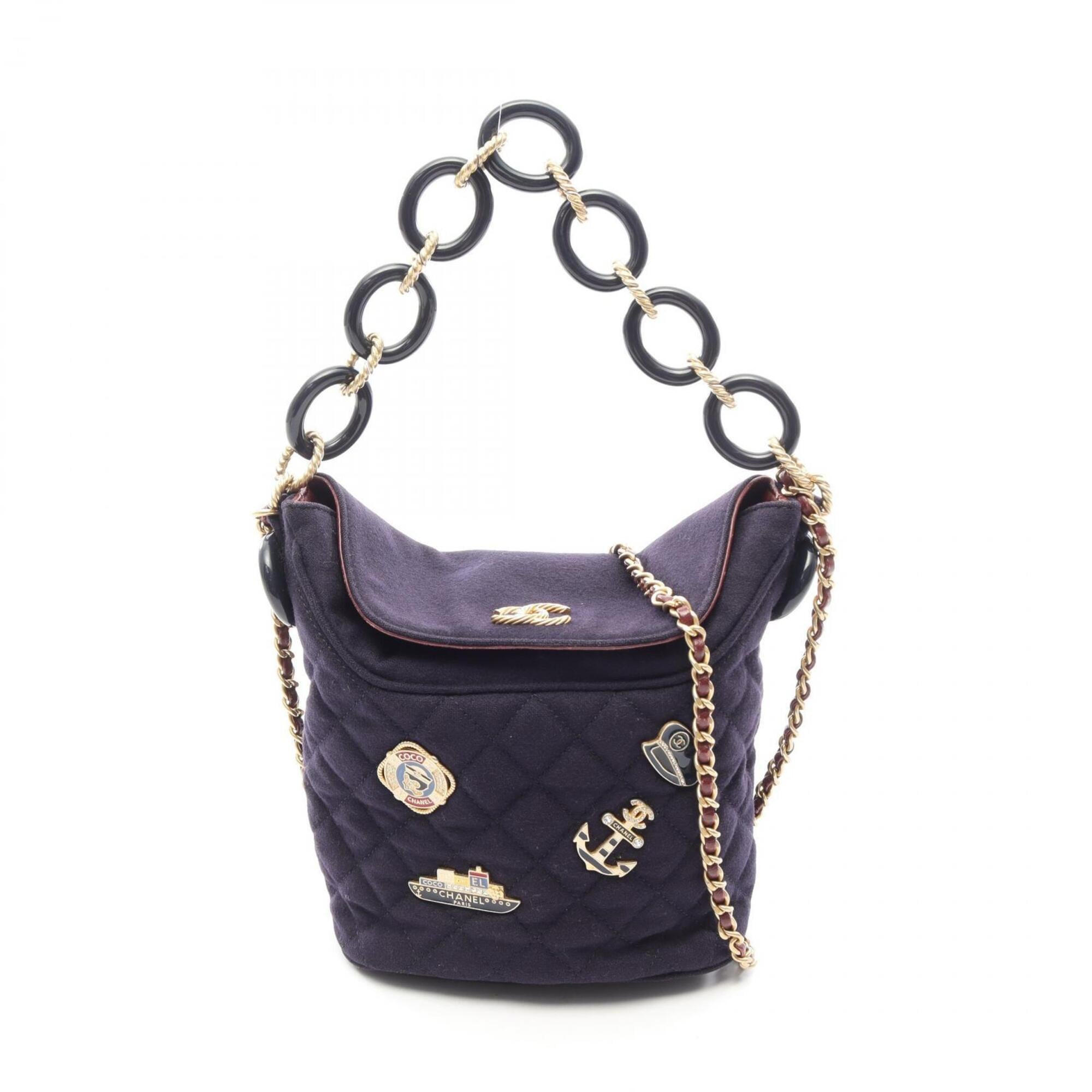 Chanel Navy Wool Leather Handbag Shoulder Bag (Pre-Owned)